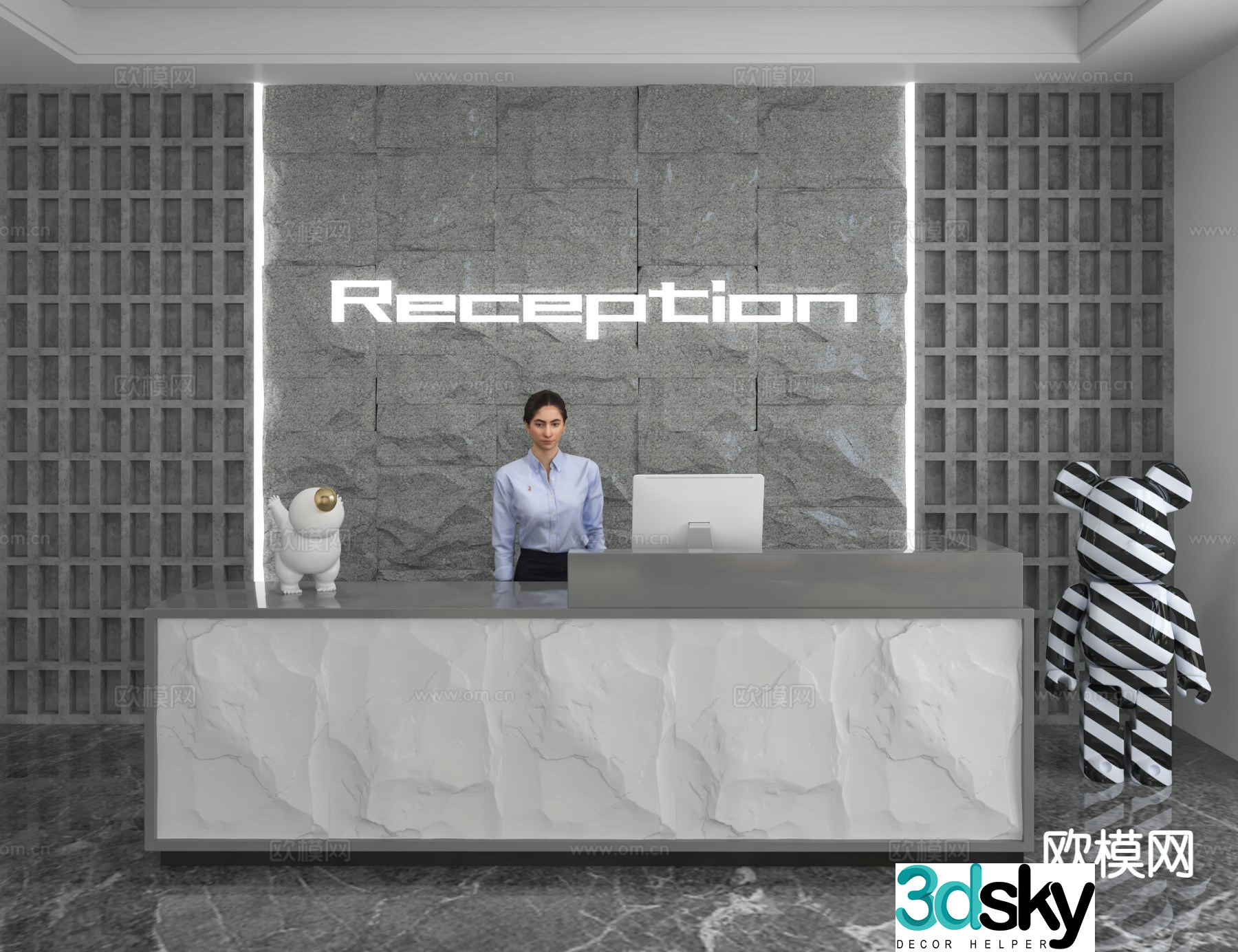 Modern front desk reception desk information desk office background 3d model