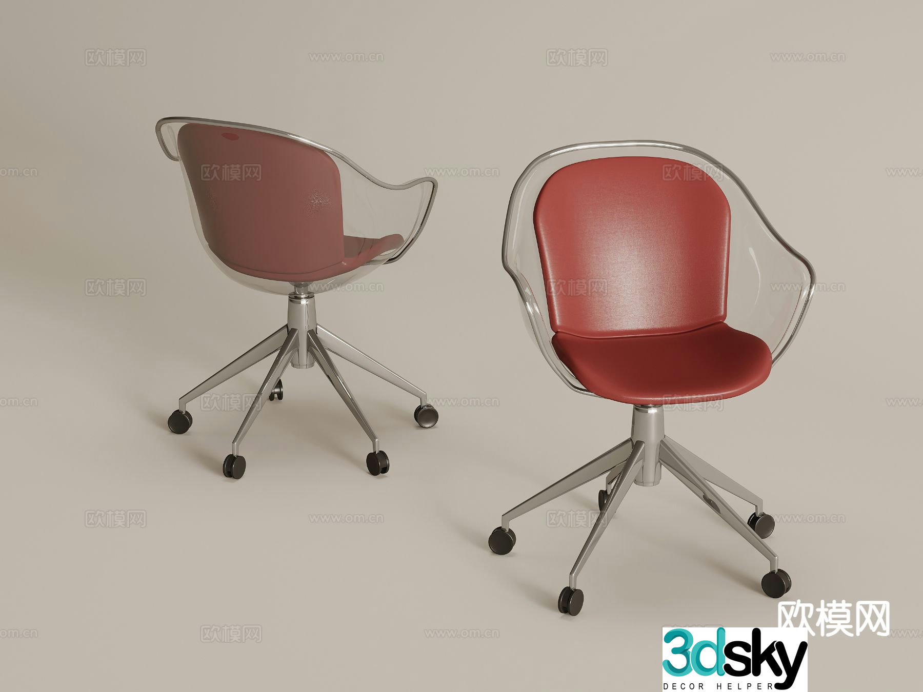 Modern acrylic chair swivel chair writing chair single chair 3d model