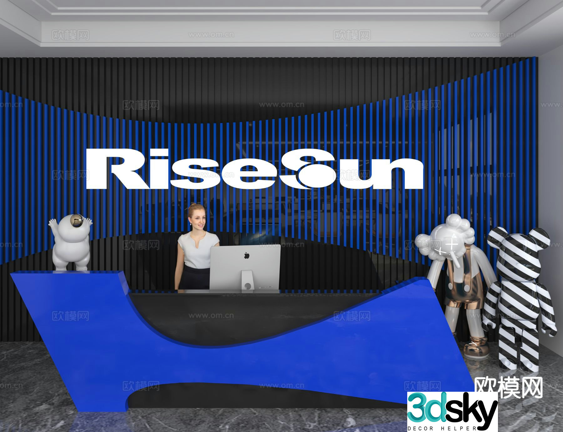 Modern front desk reception desk information desk office background 3d model