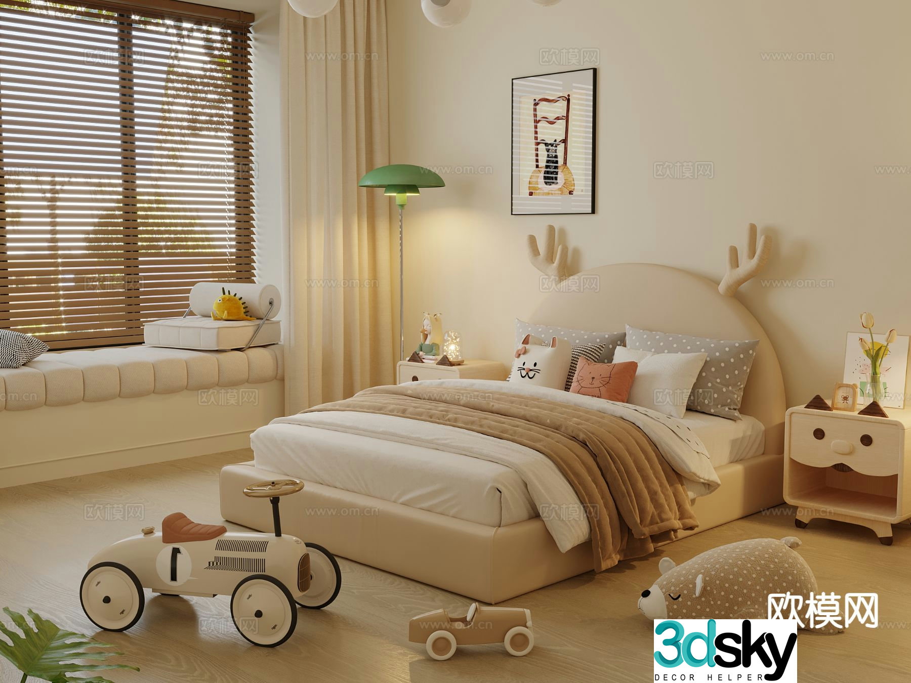 Cream style children’s bed 3d model