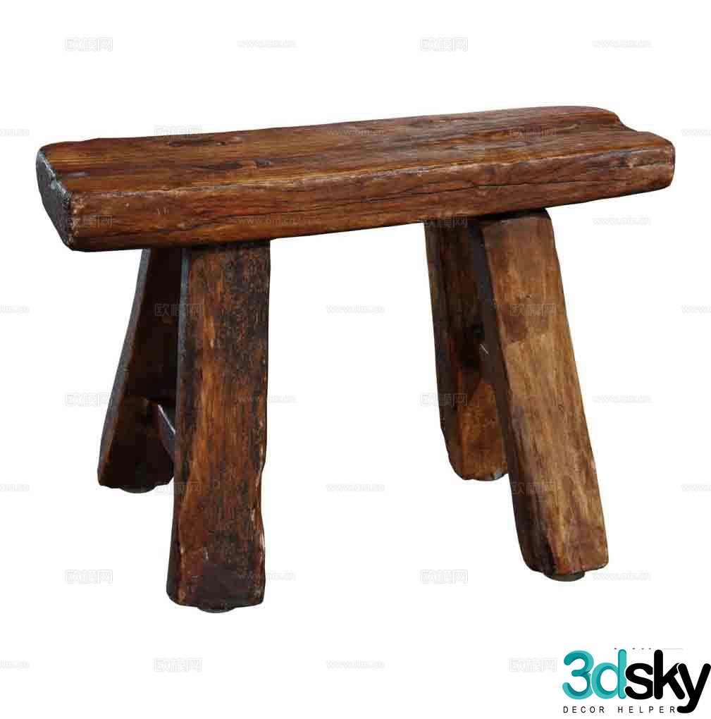 wabi-sabi style bench stool wooden stool 3d model