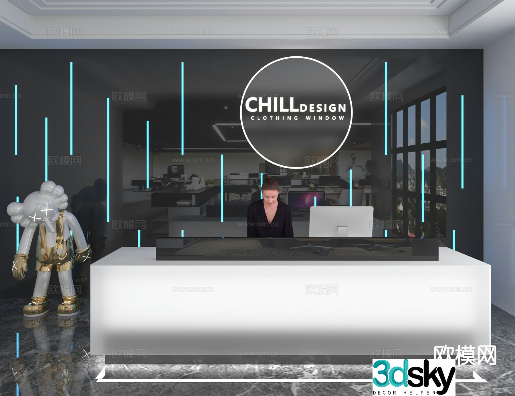Modern front desk reception desk service desk 3d model