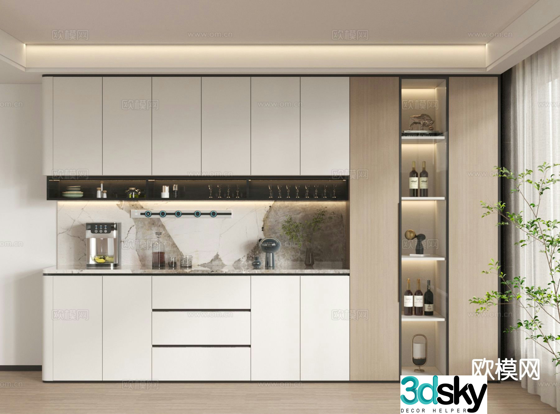 Modern wine cabinet sideboard 3D model