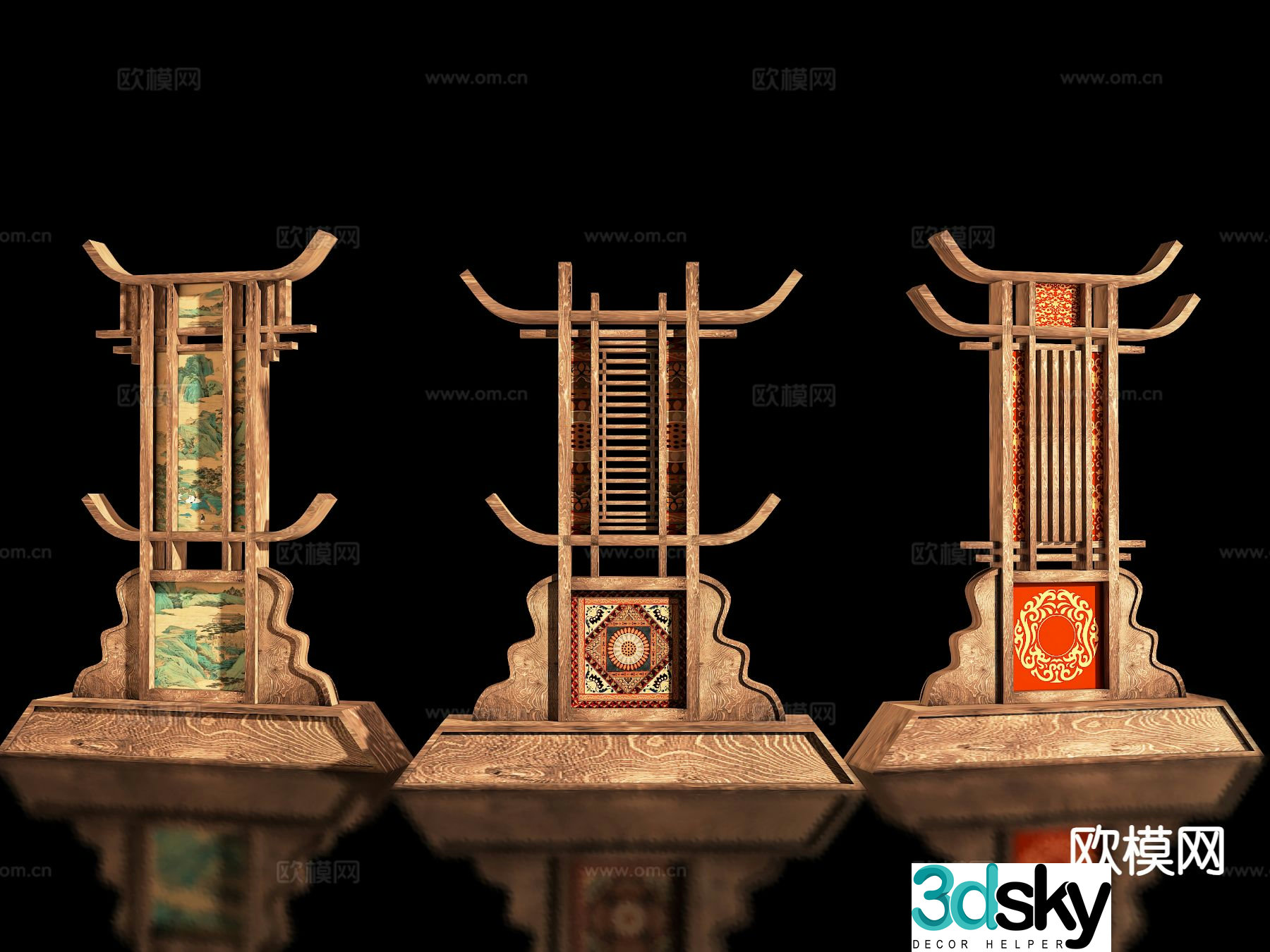 New Chinese style film and television props vertical signboard landscape sculpture 3D model