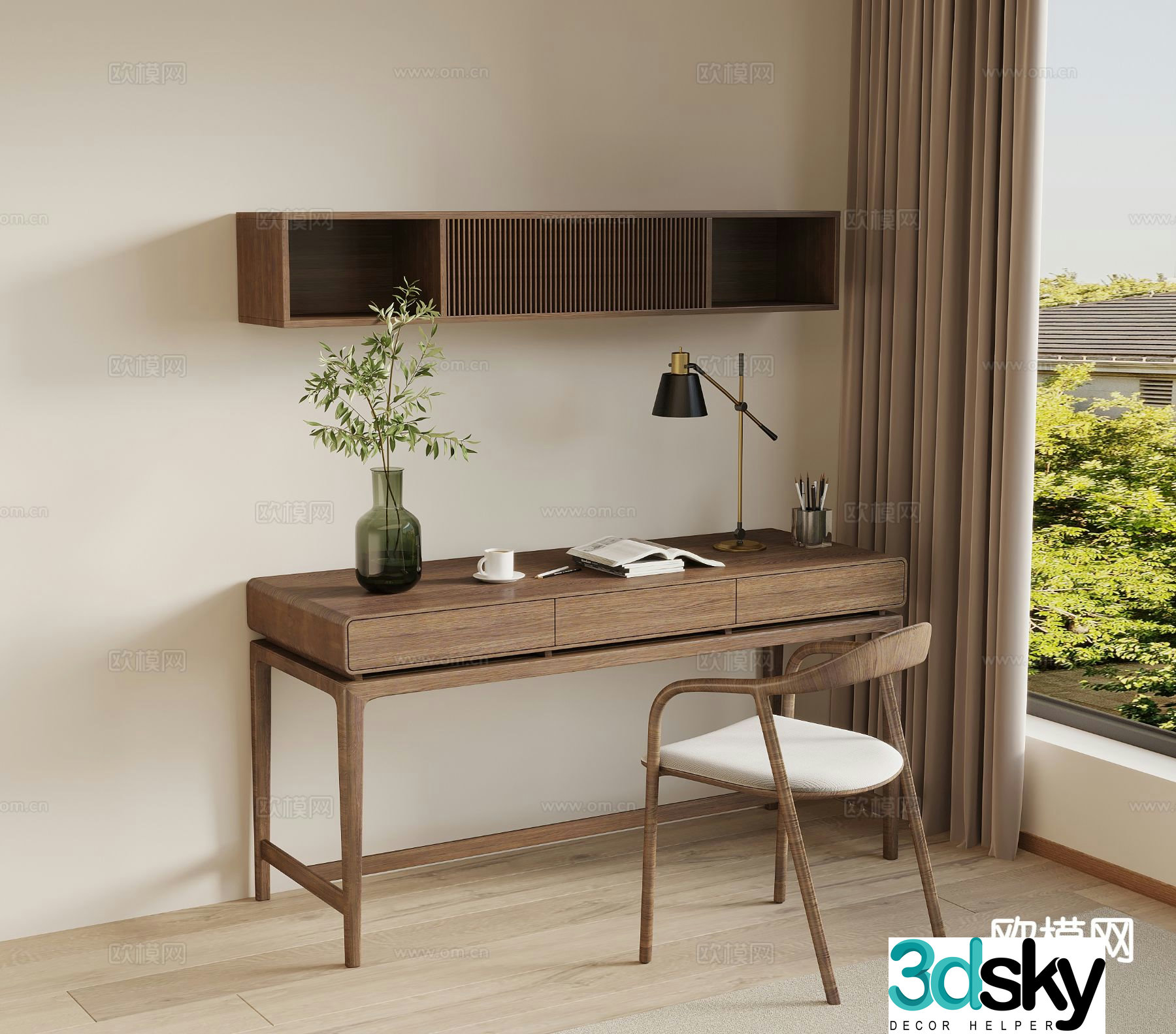 New Chinese style desk writing desk computer desk 3d model