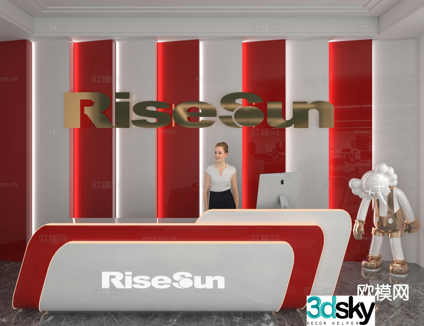 Modern front desk reception desk information desk office background 3d model