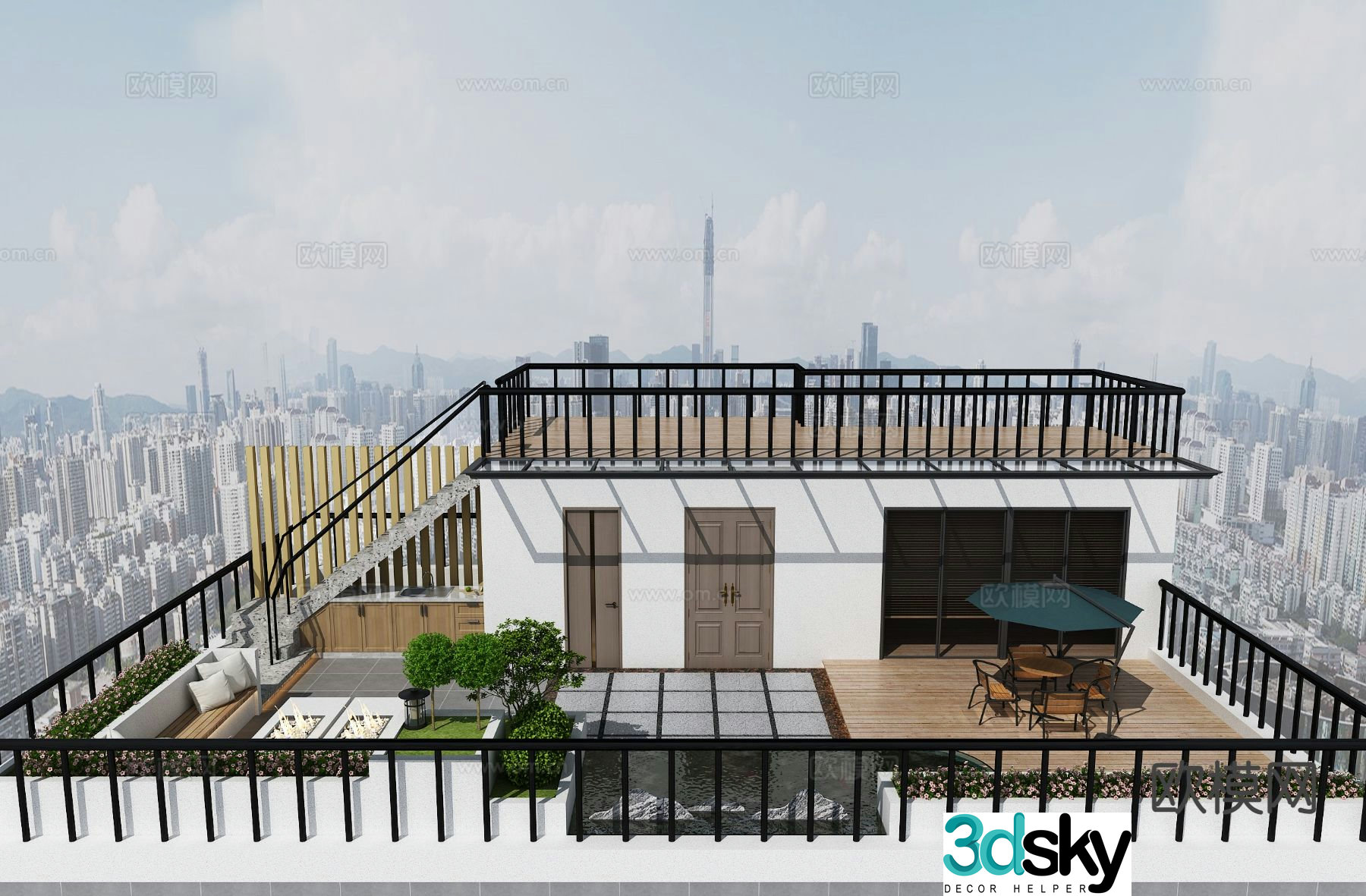 Modern balcony terrace roof garden 3d model