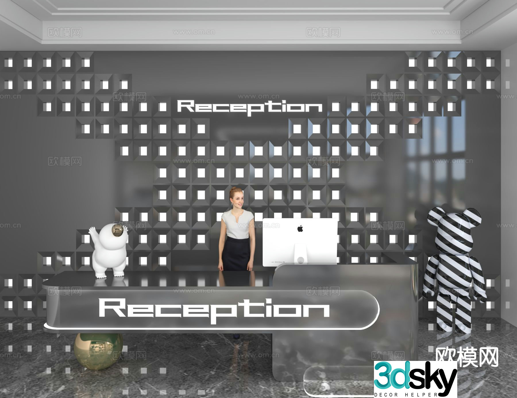 Modern front desk reception desk information desk office background 3d model
