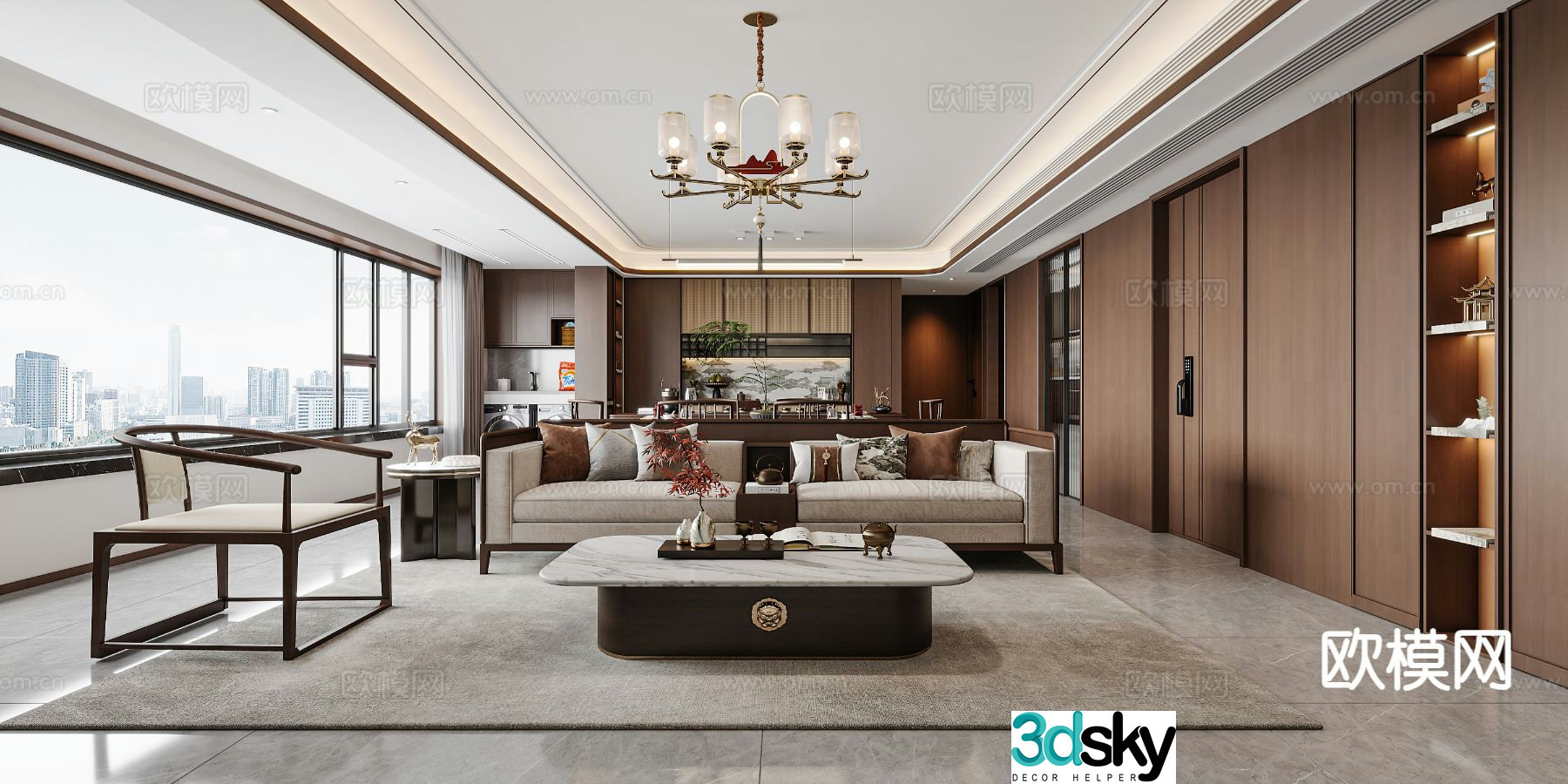 New Chinese style living and dining room 3D model