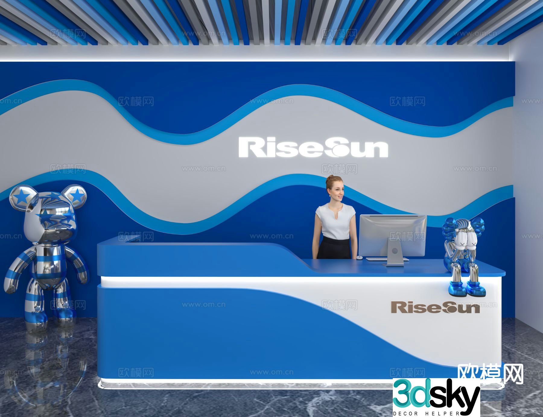 Modern front desk reception desk information desk office background 3d model