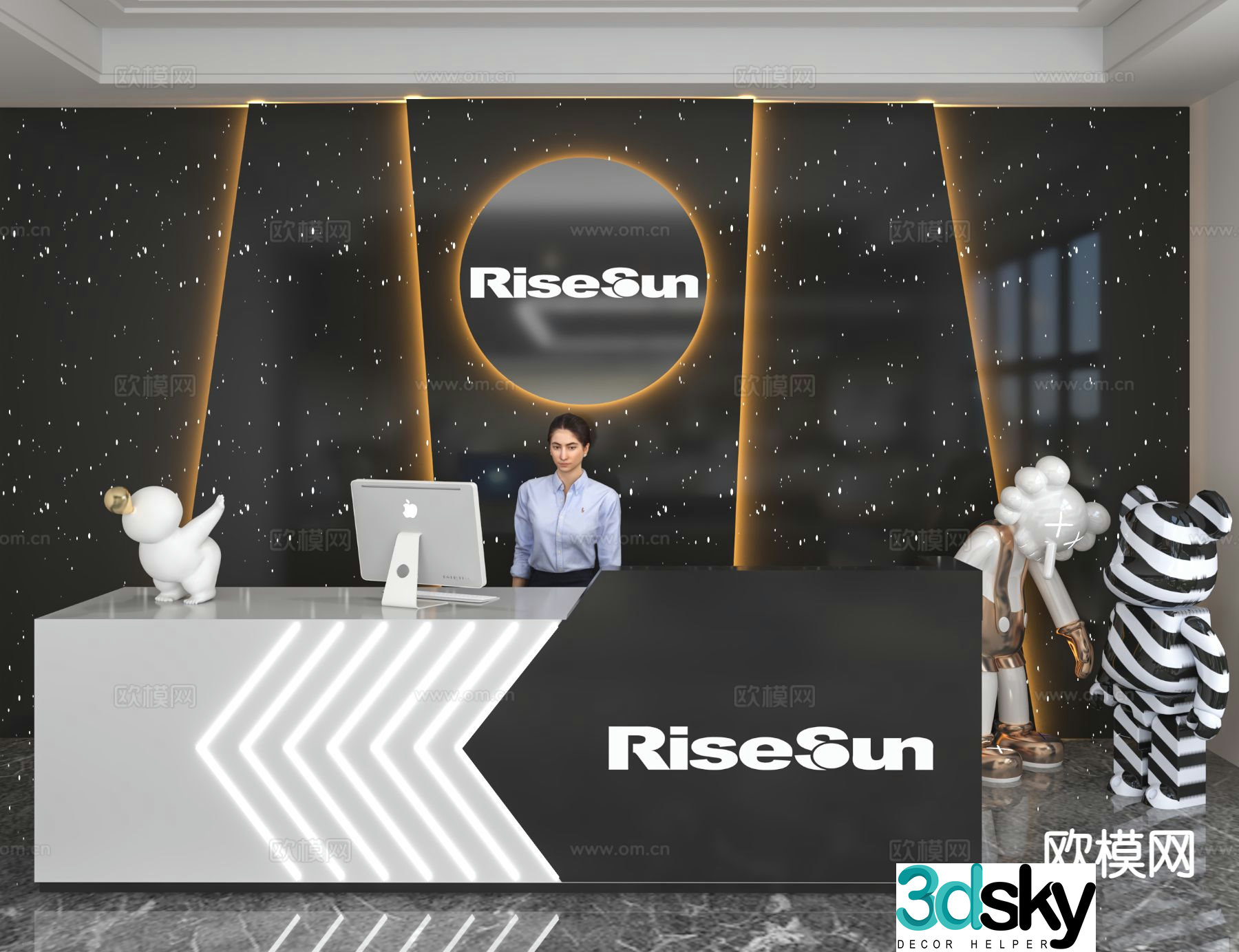 Modern front desk reception desk information desk office background 3d model