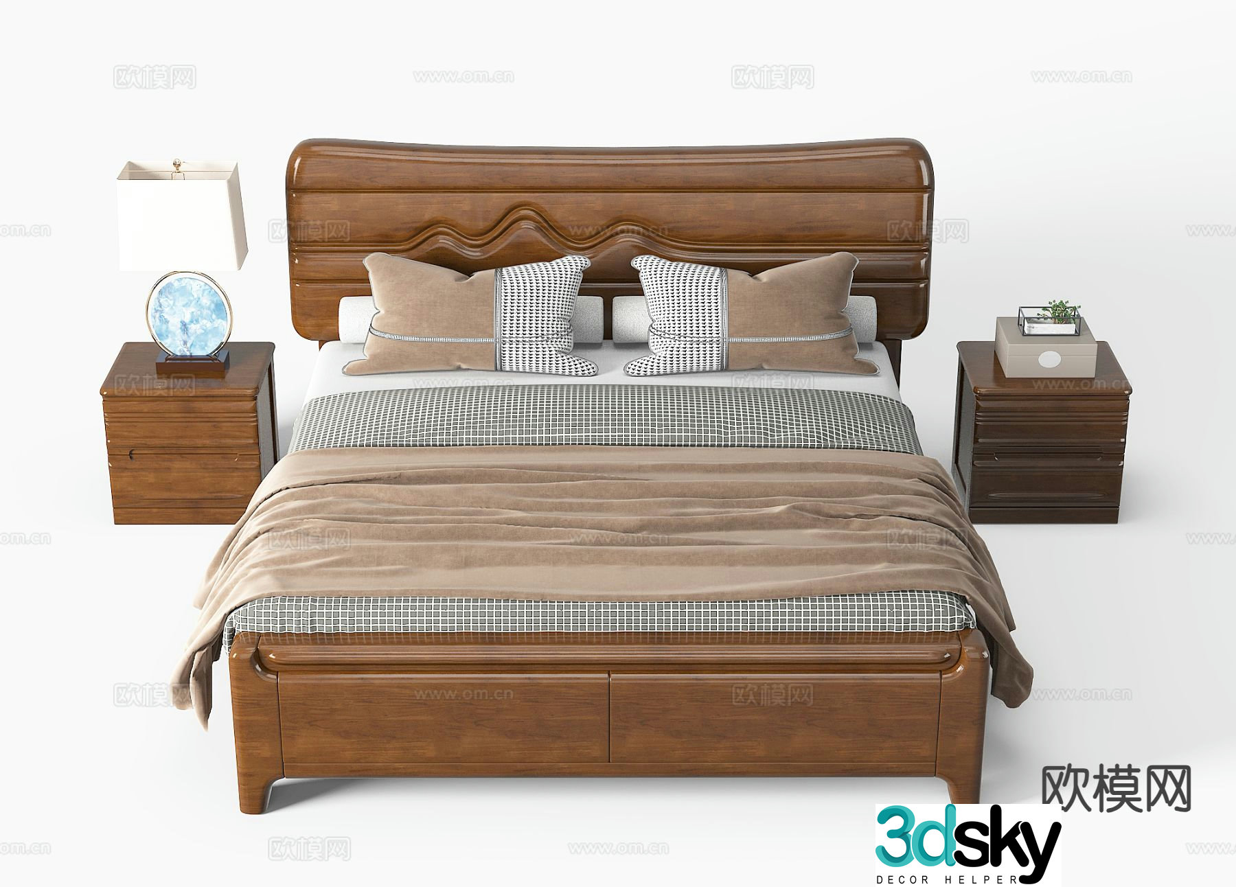Chinese double bed 3d model