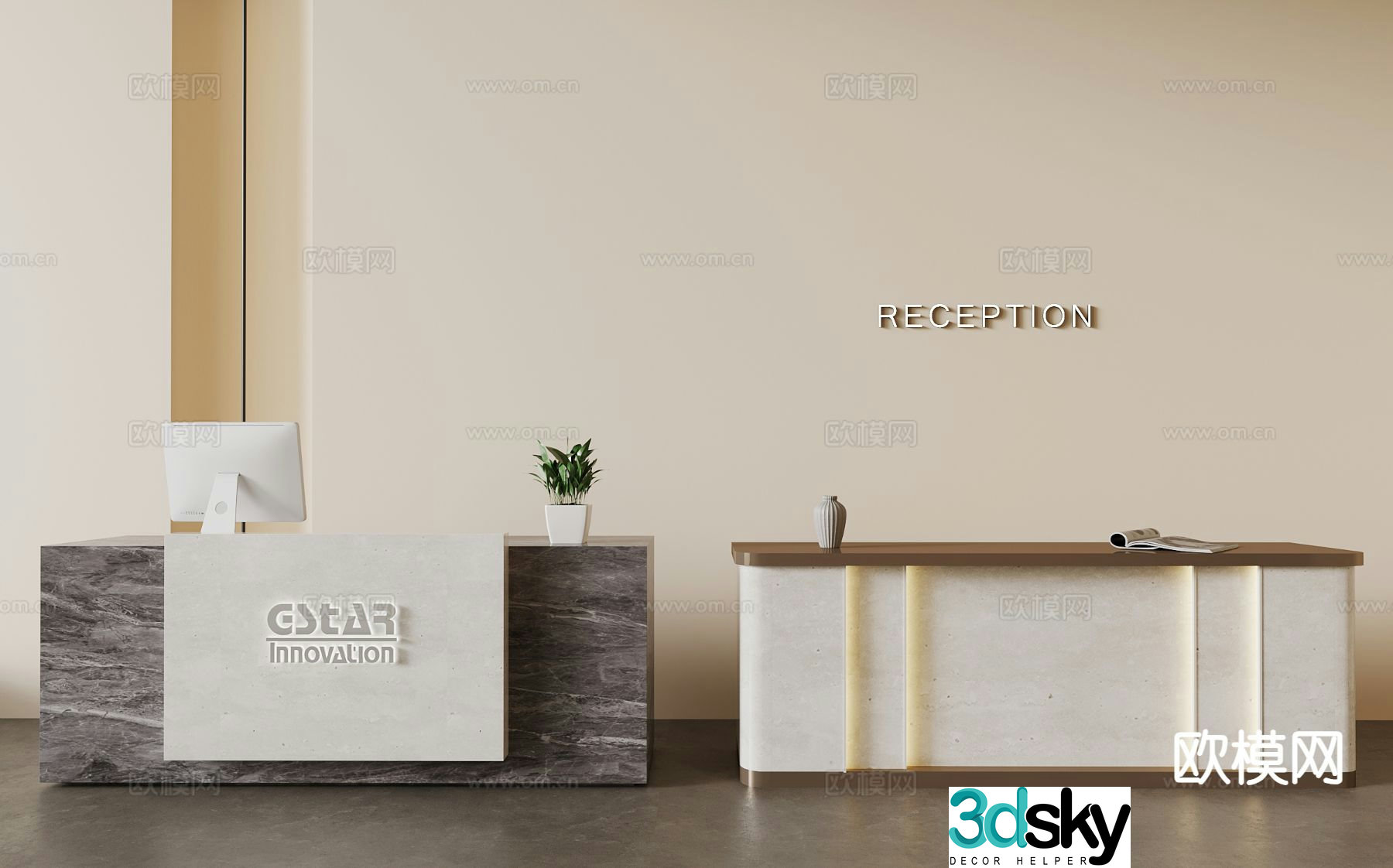 Modern front desk reception desk service desk 3d model