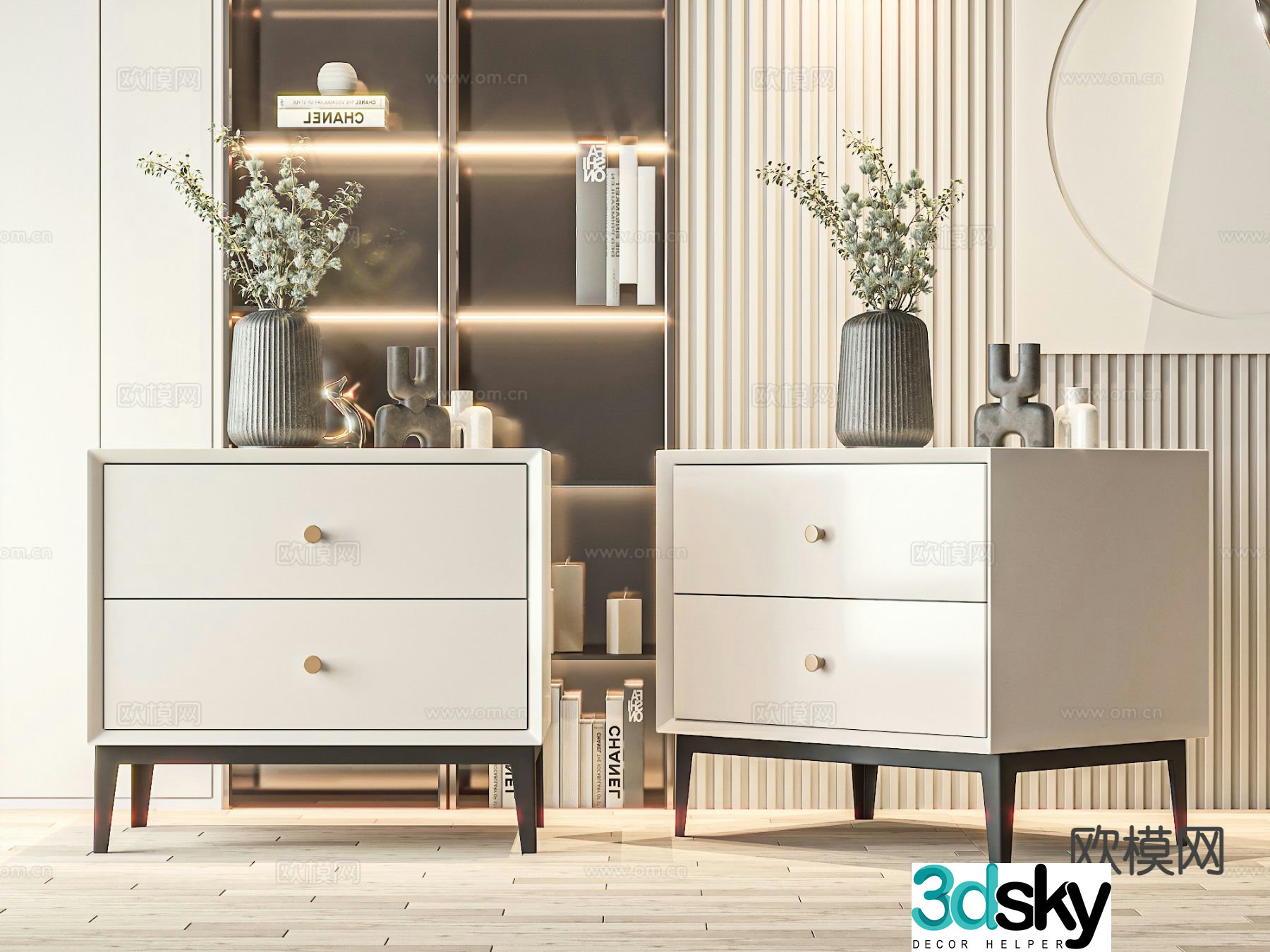 Cream style bedside table 3d model