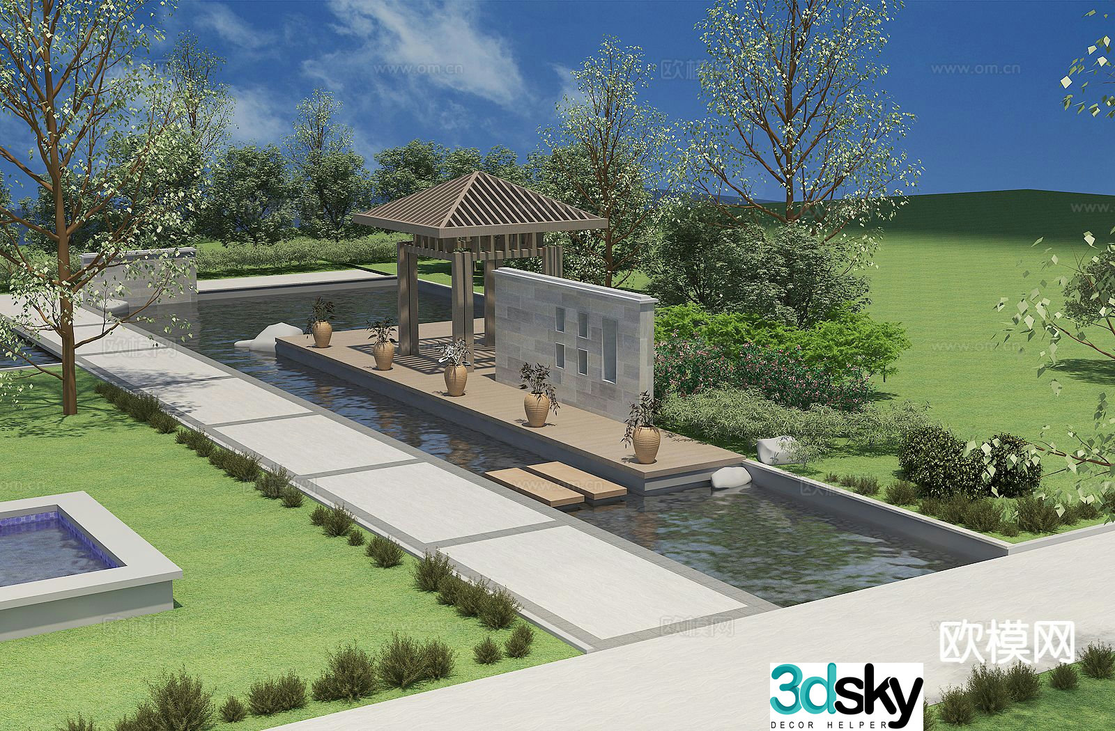 New Chinese style park landscape 3D model