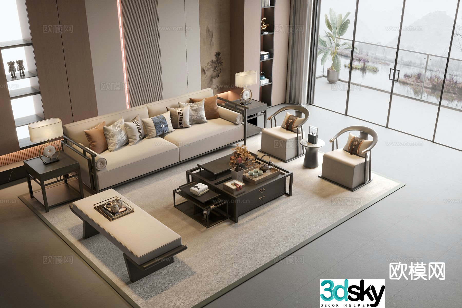 New Chinese style sofa modular sofa 3d model