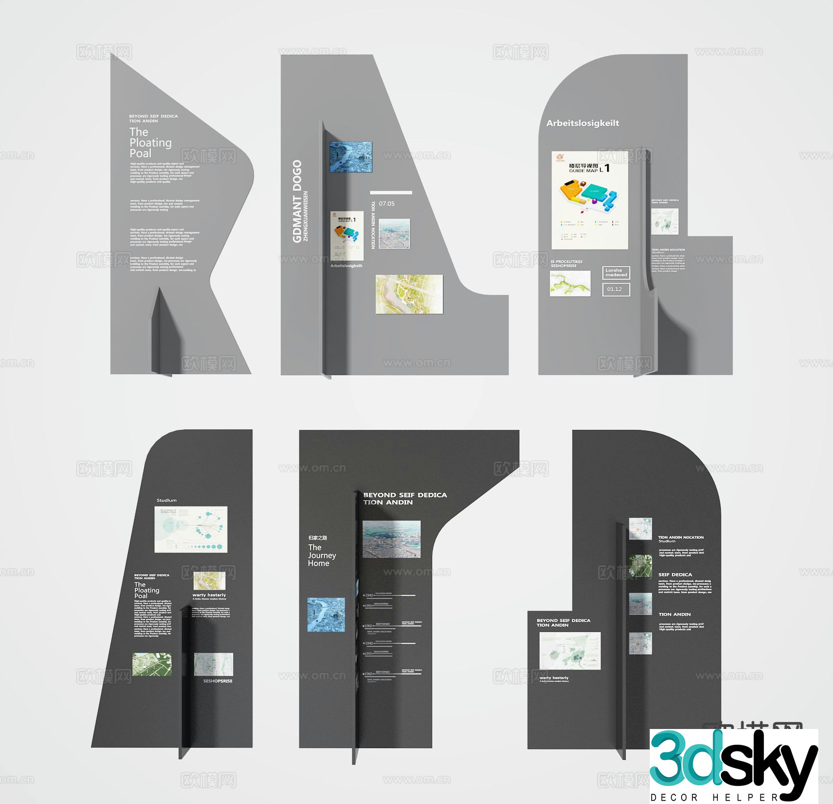 Modern signage guide sign display sign 3d model