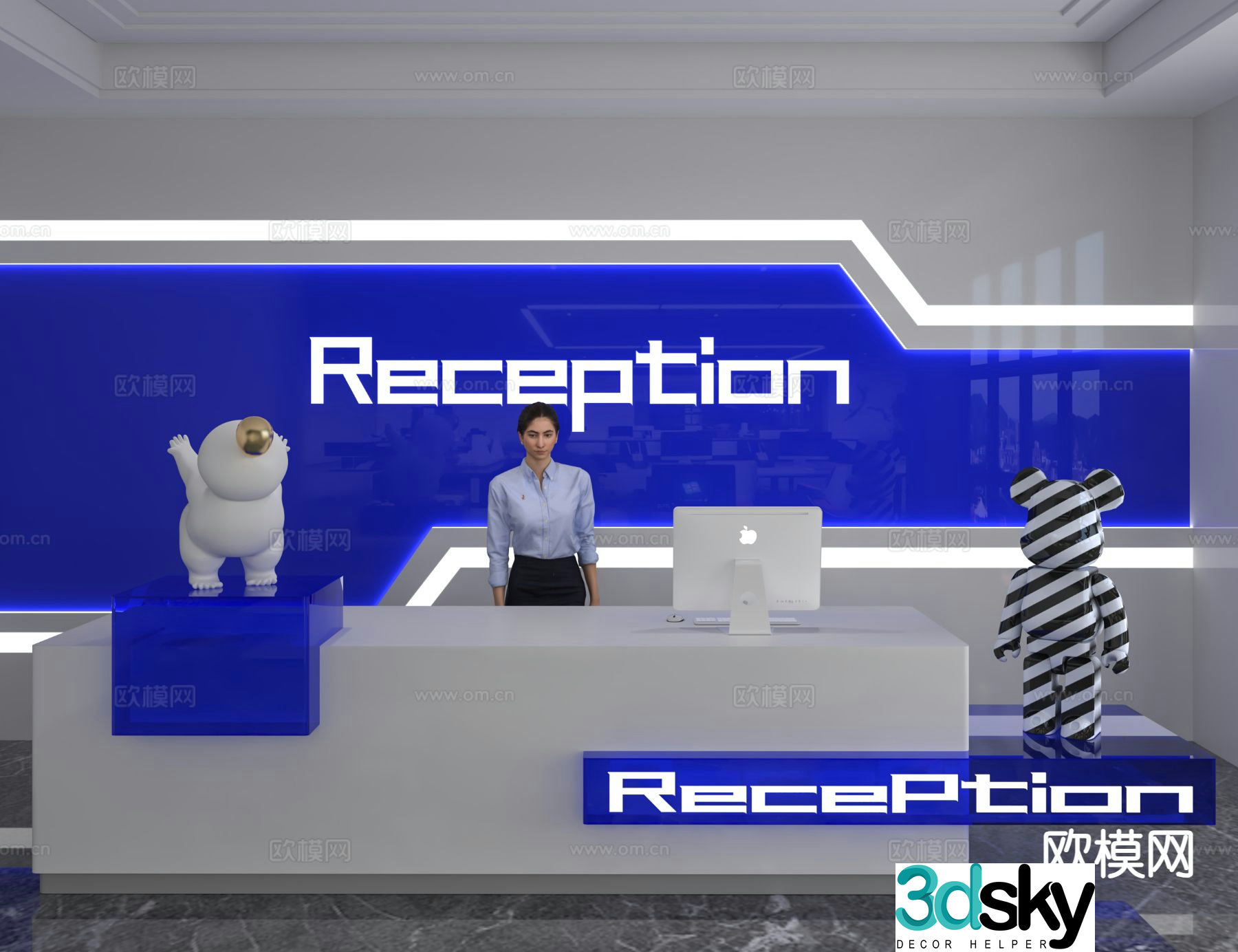 Modern front desk reception desk information desk office background 3d model