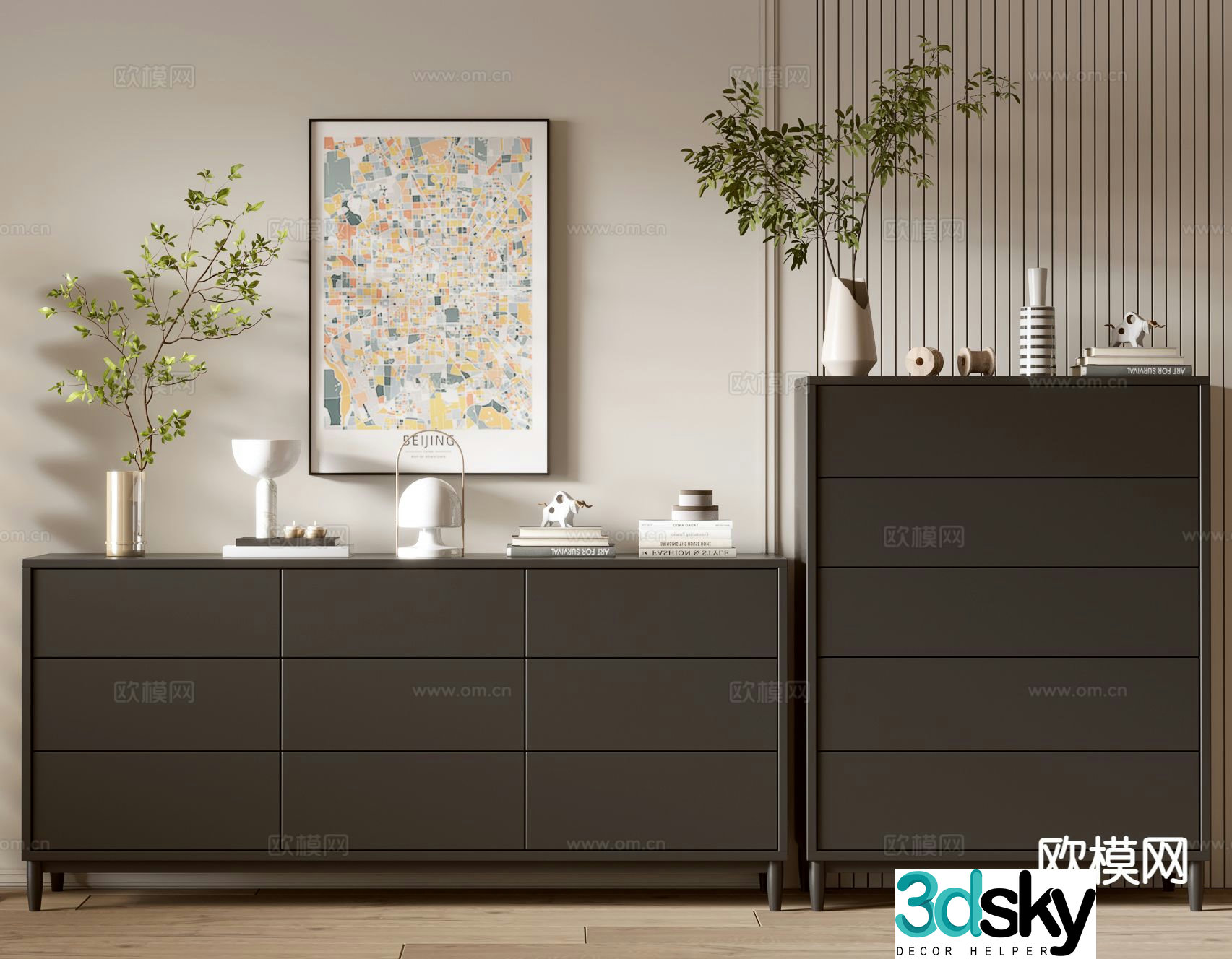 Modern black cabinet whole cabinet chest of drawers 3d model