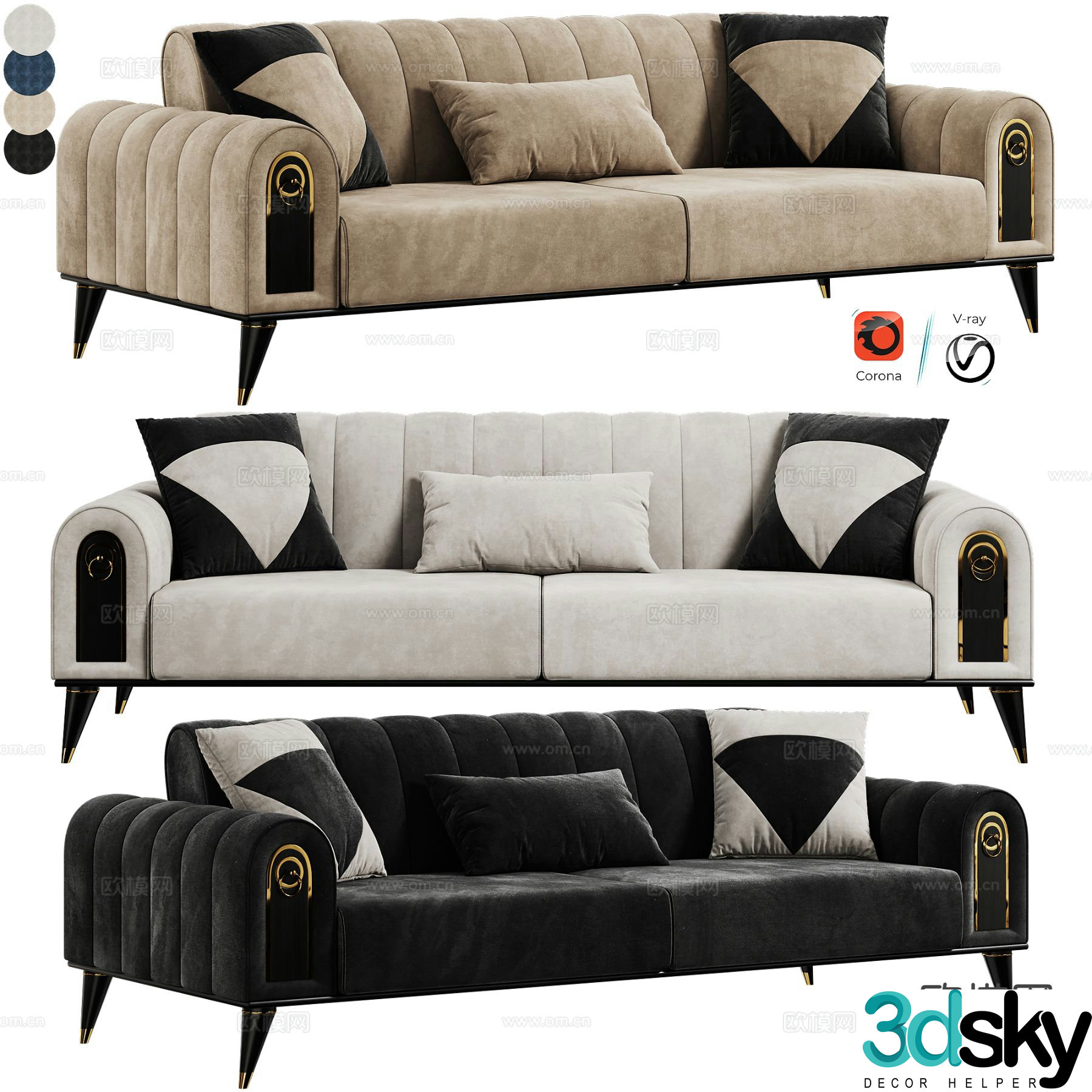 Buse Sofa light luxury double sofa 3D model