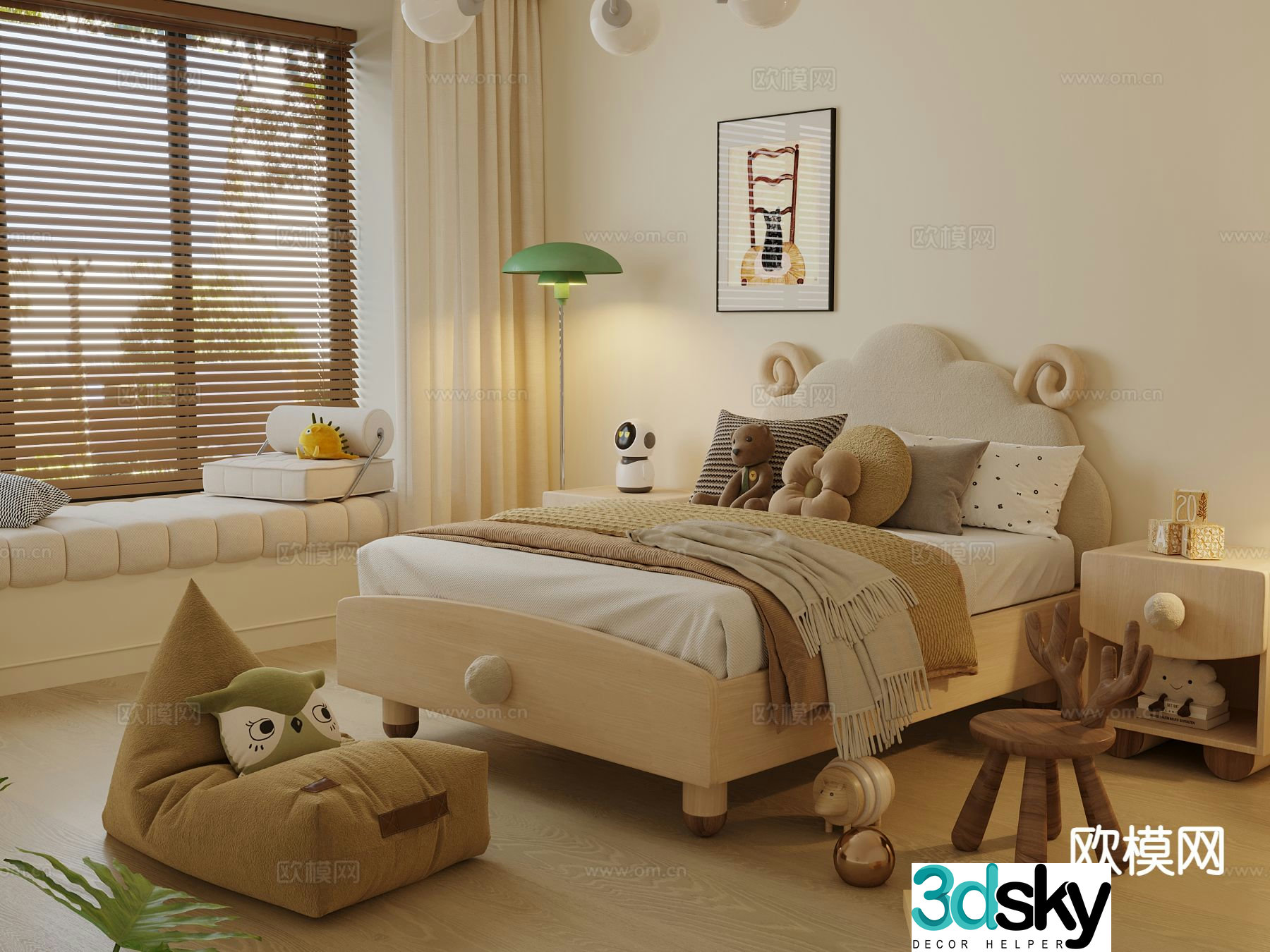 Cream style children’s bed 3d model