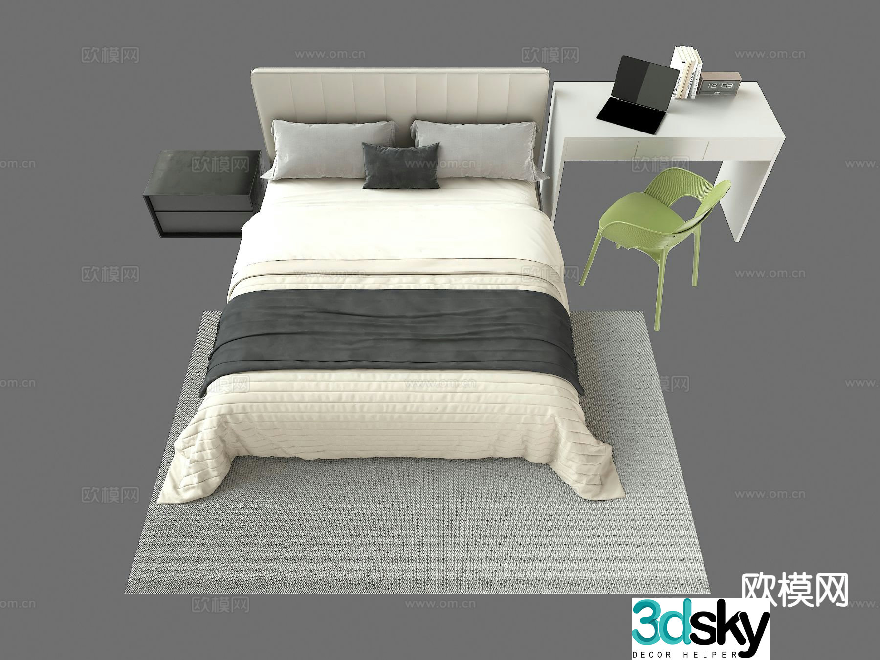 Modern double bed desk 3d model