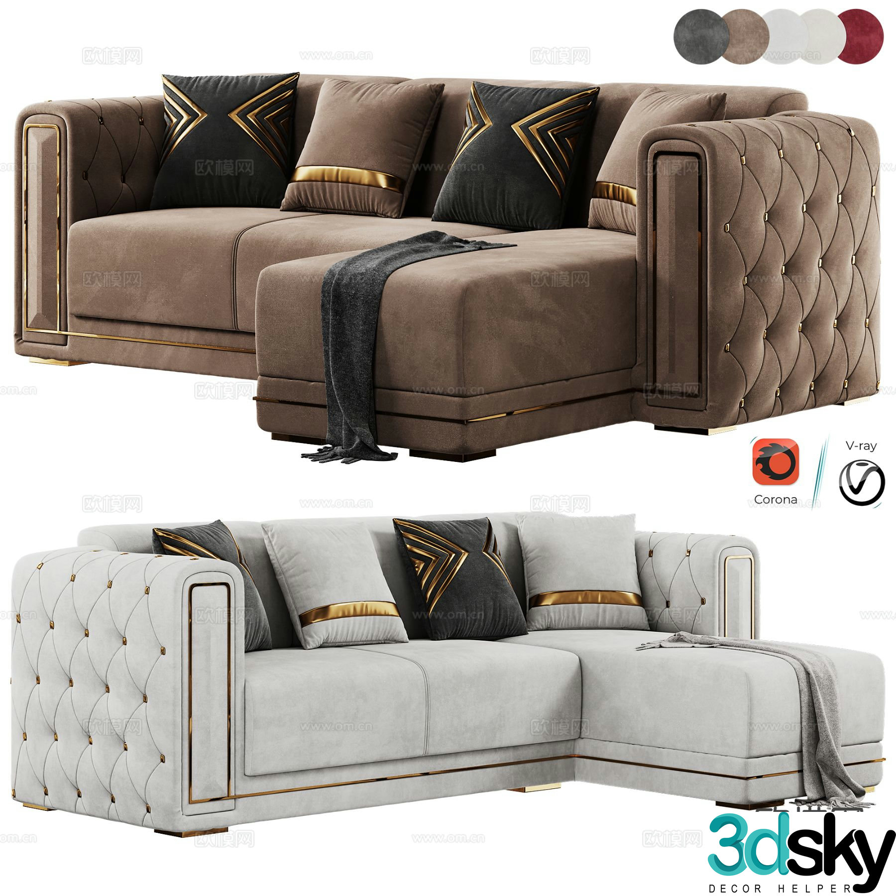 Modern light luxury corner sofa 3D model