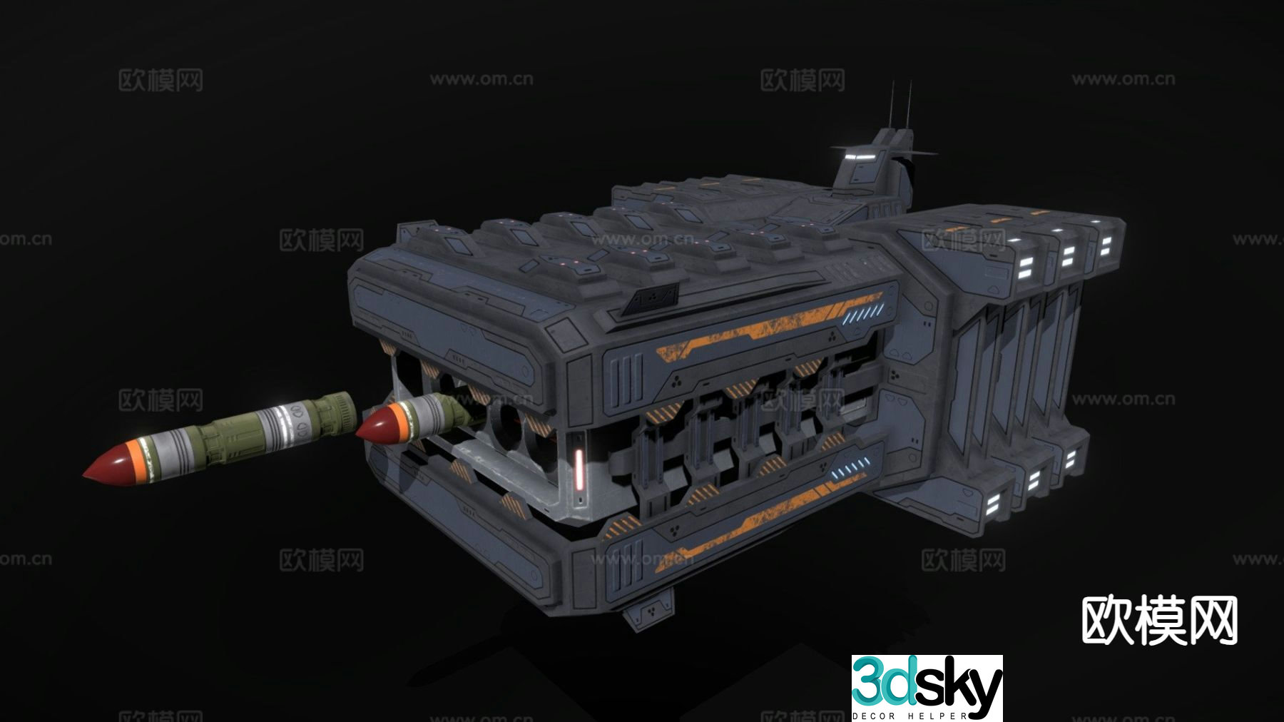 Scifi rail torpedo launcher shell missile 3d model