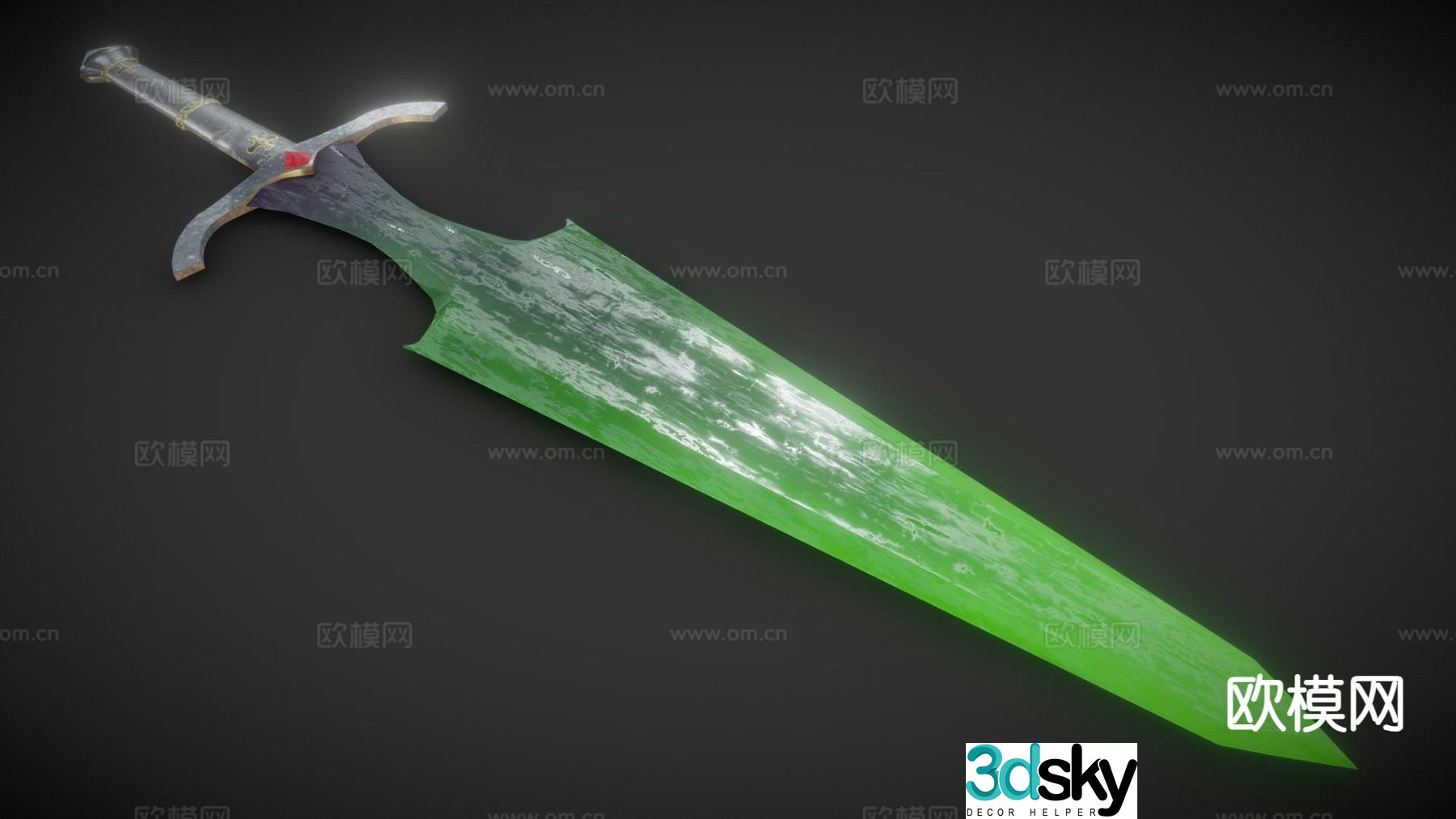 Enchanted two-handed sword game weapon 3d model