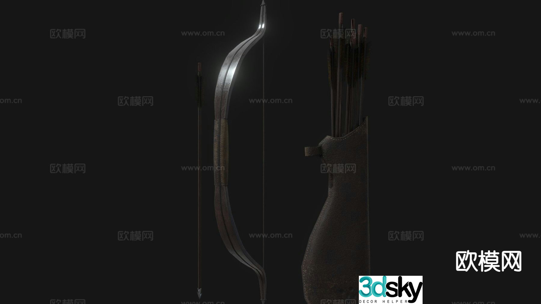 PBR compound bow longbow bow and arrow 3d model