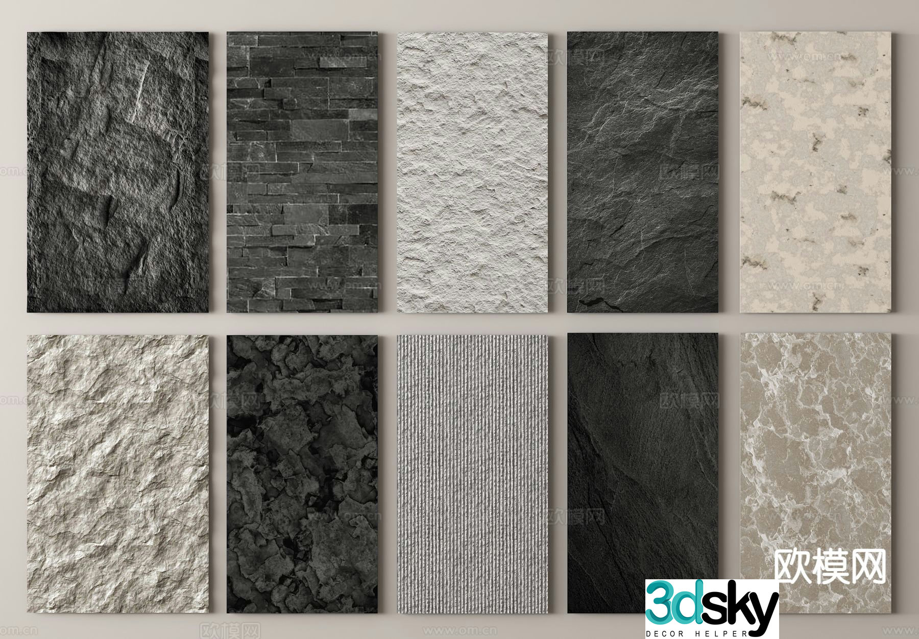 Modern stone wool stone wall 3d model
