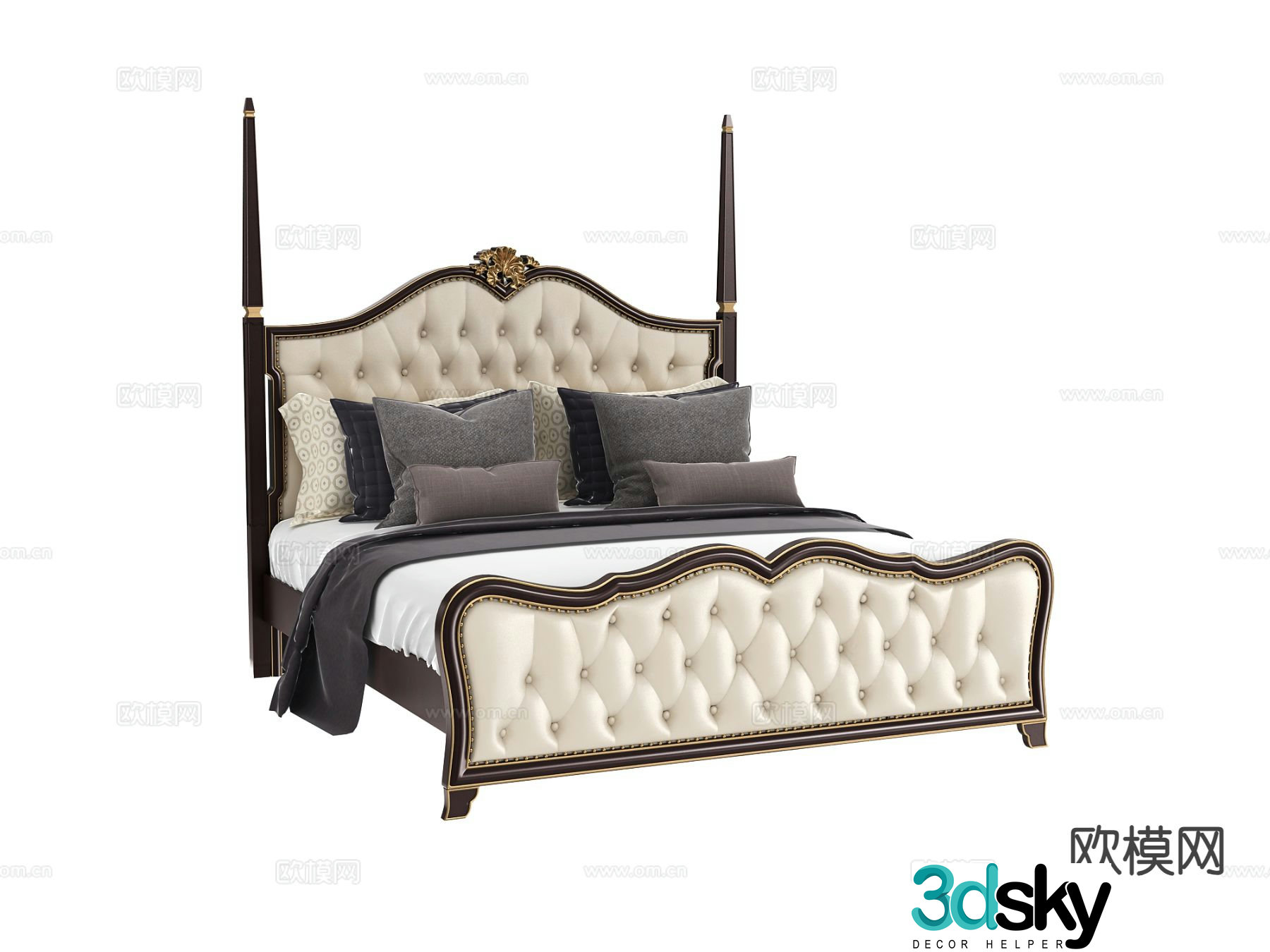 Simple European double bed 3d model