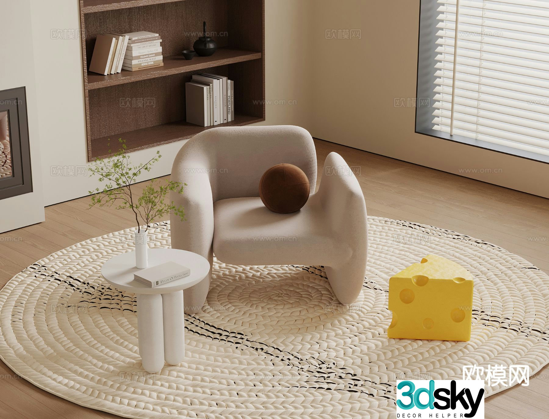 Cream style sofa chair leisure chair armchair 3d model