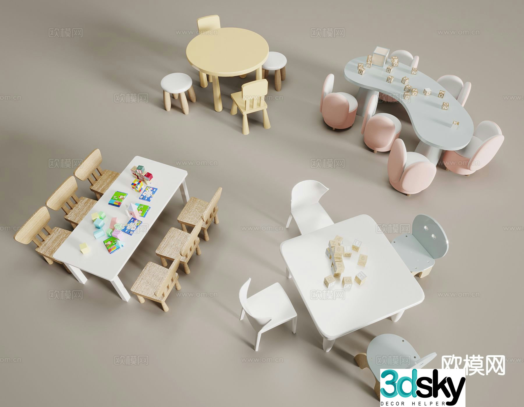 Nordic children’s table and chair toy table 3d model
