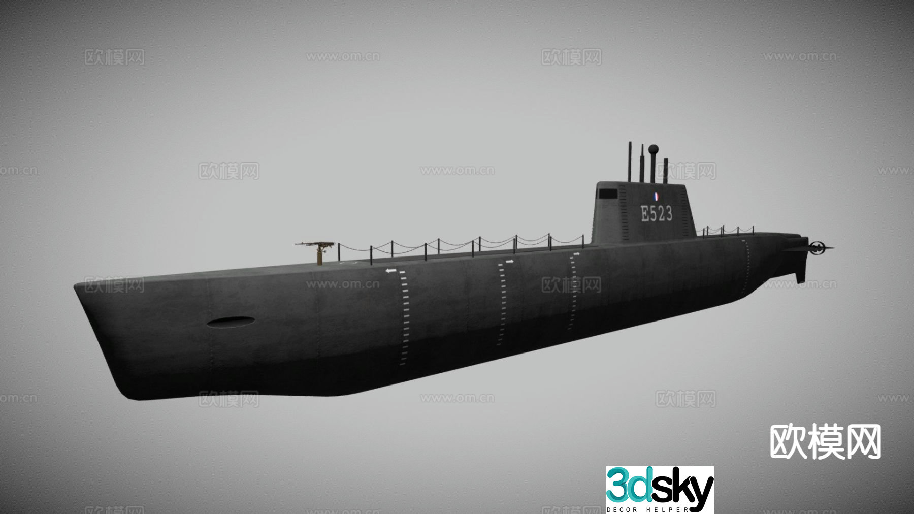 French WWII submarine 3d model