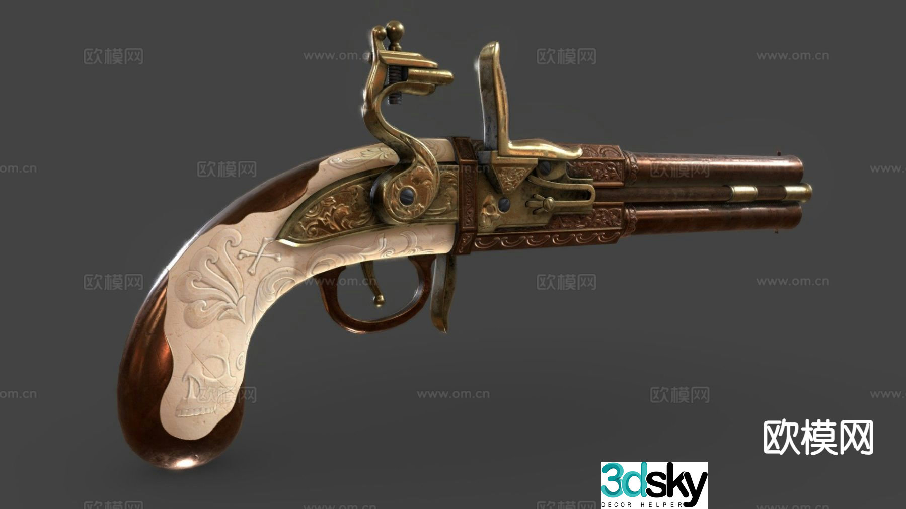 Double barrel matchlock pistol 3d model