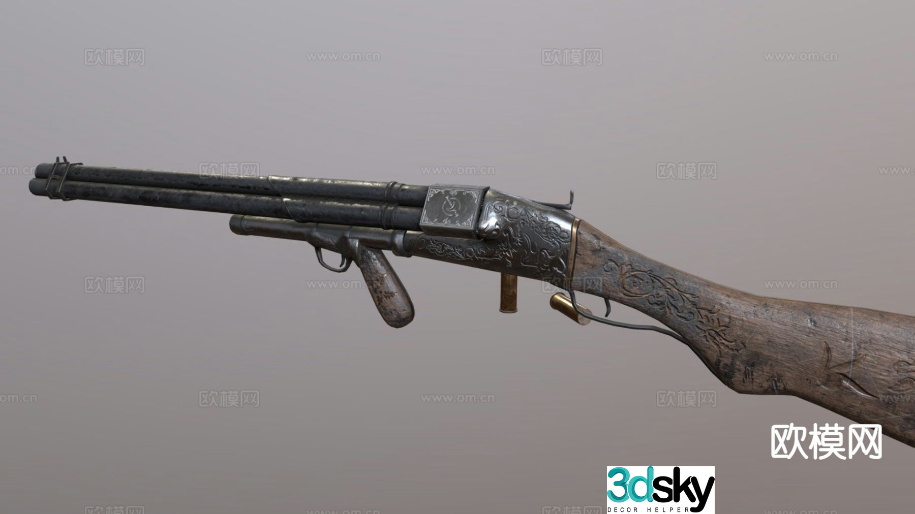 triple barrel shotgun 3d model