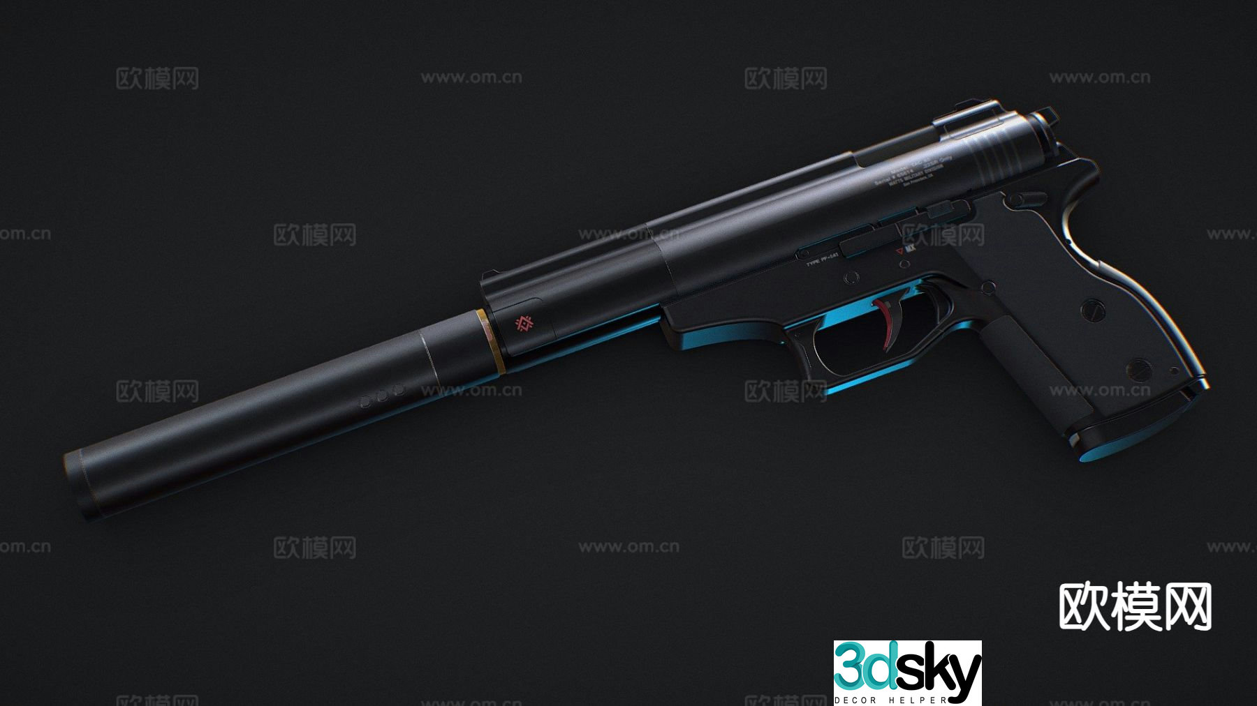 Pistol with silencer 3d model