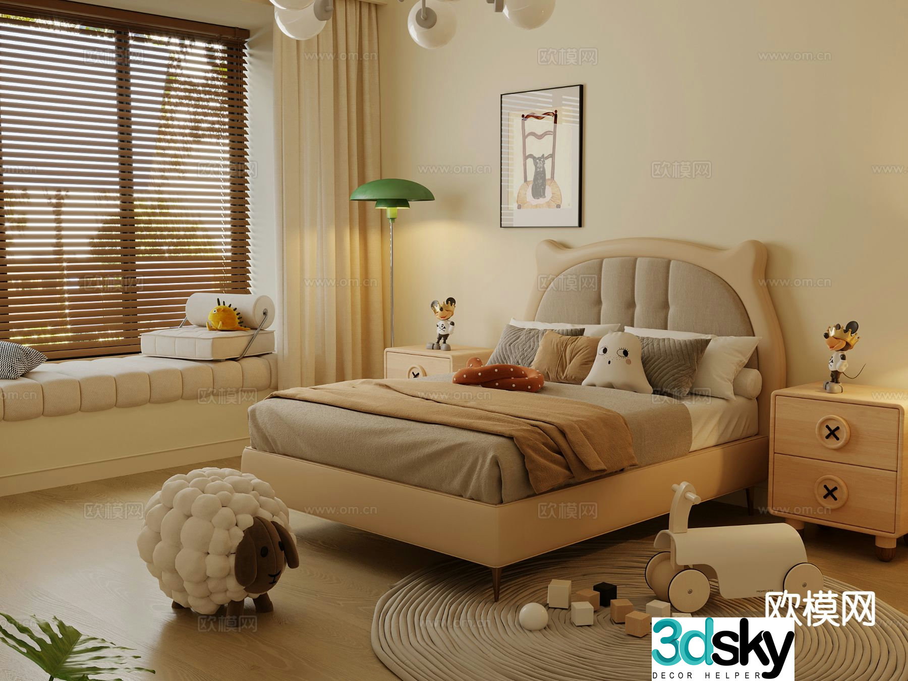 Cream style children’s bed 3d model