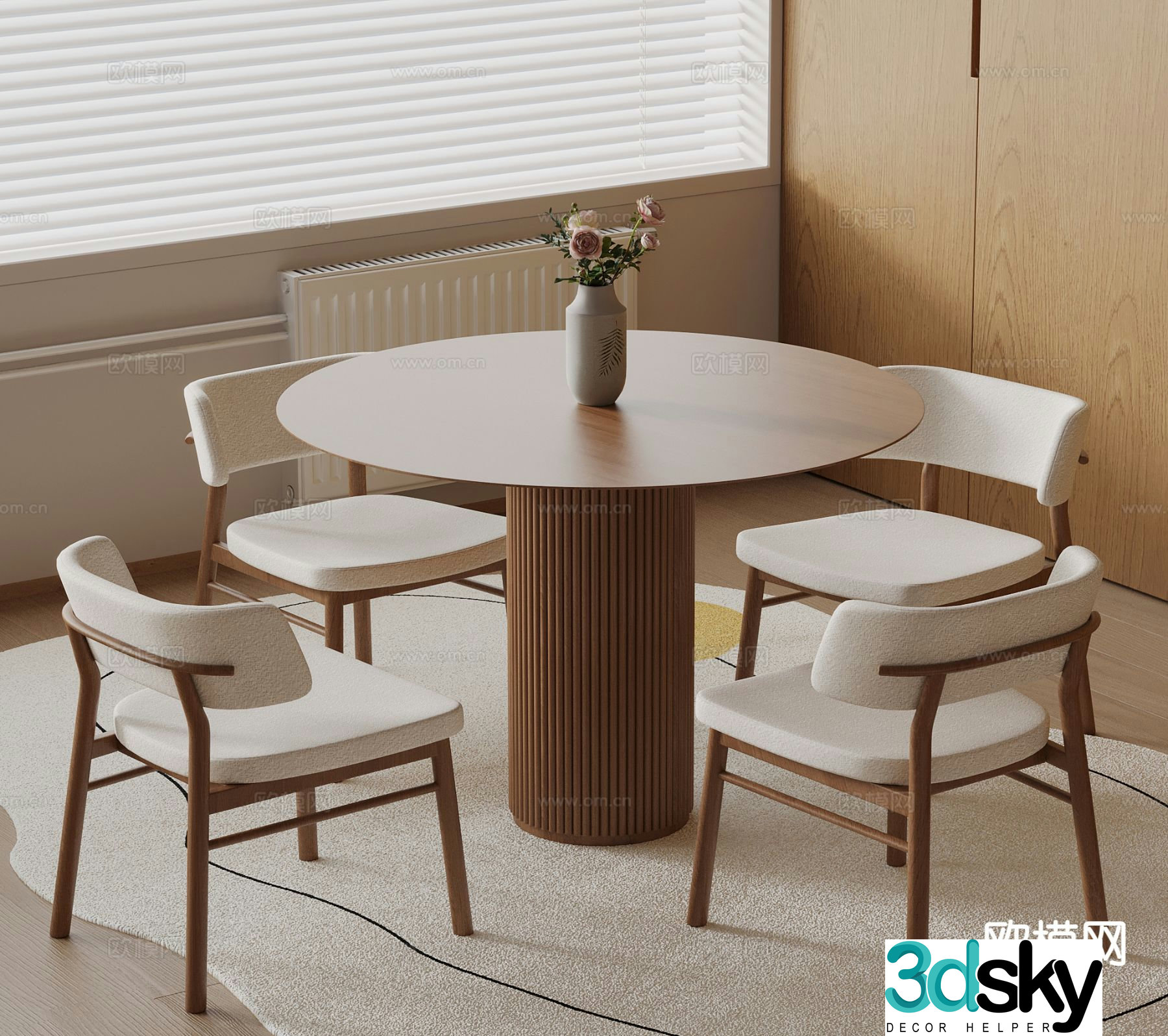 Nordic dining table and chairs round dining table 3d model