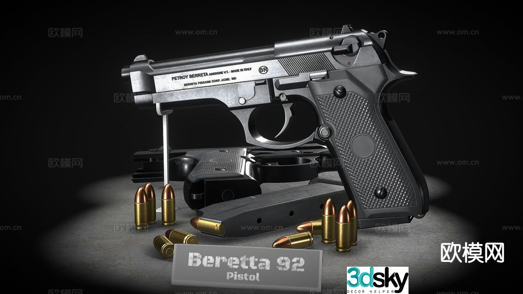 beretta 92 pistol firearm firearm 3d model