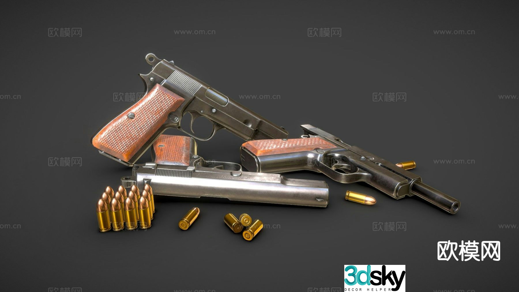 Browning high power 9mm pistol 3d model