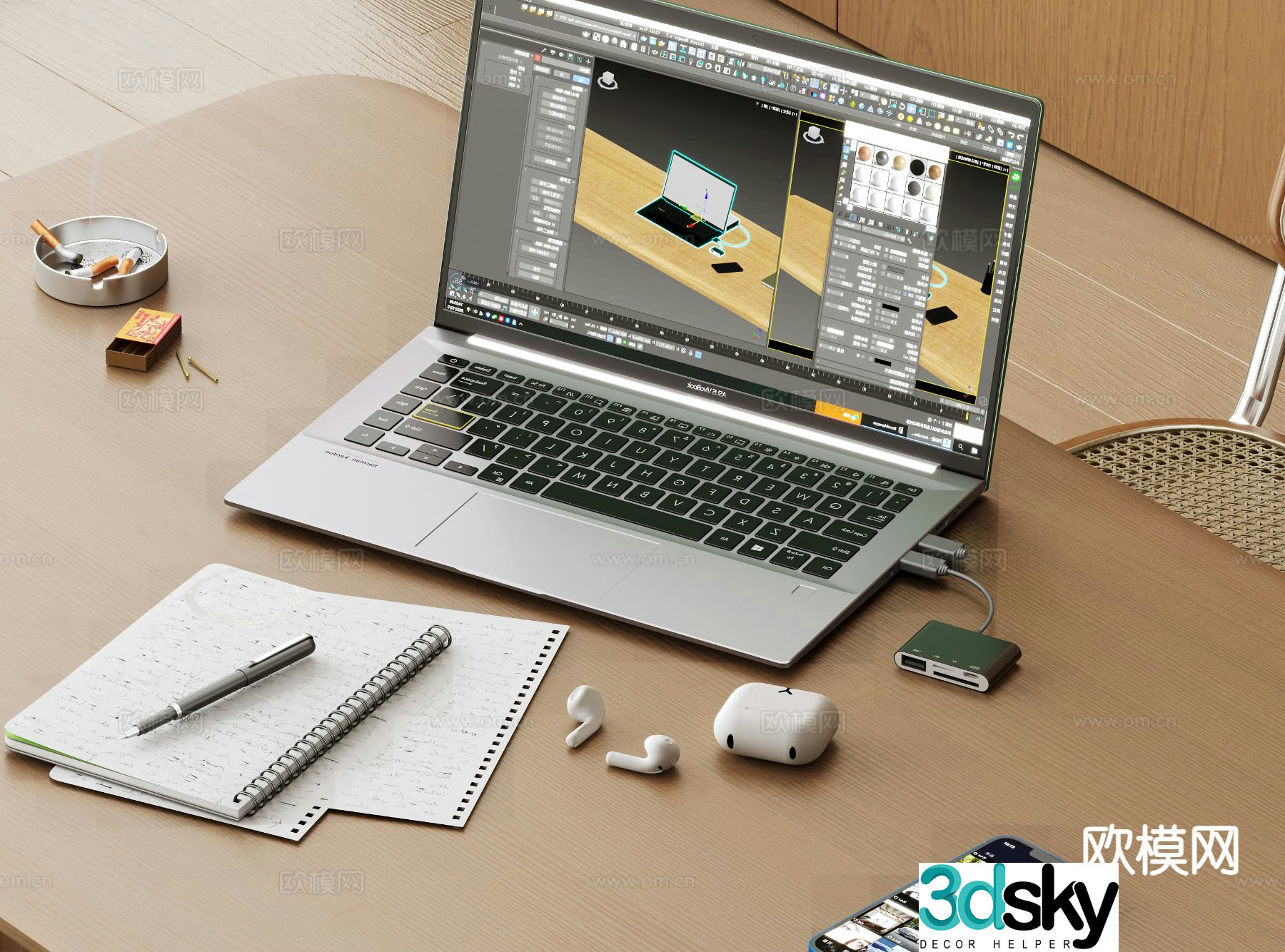 Laptop Headphones Mouse Keyboard Office Supplies 3d model