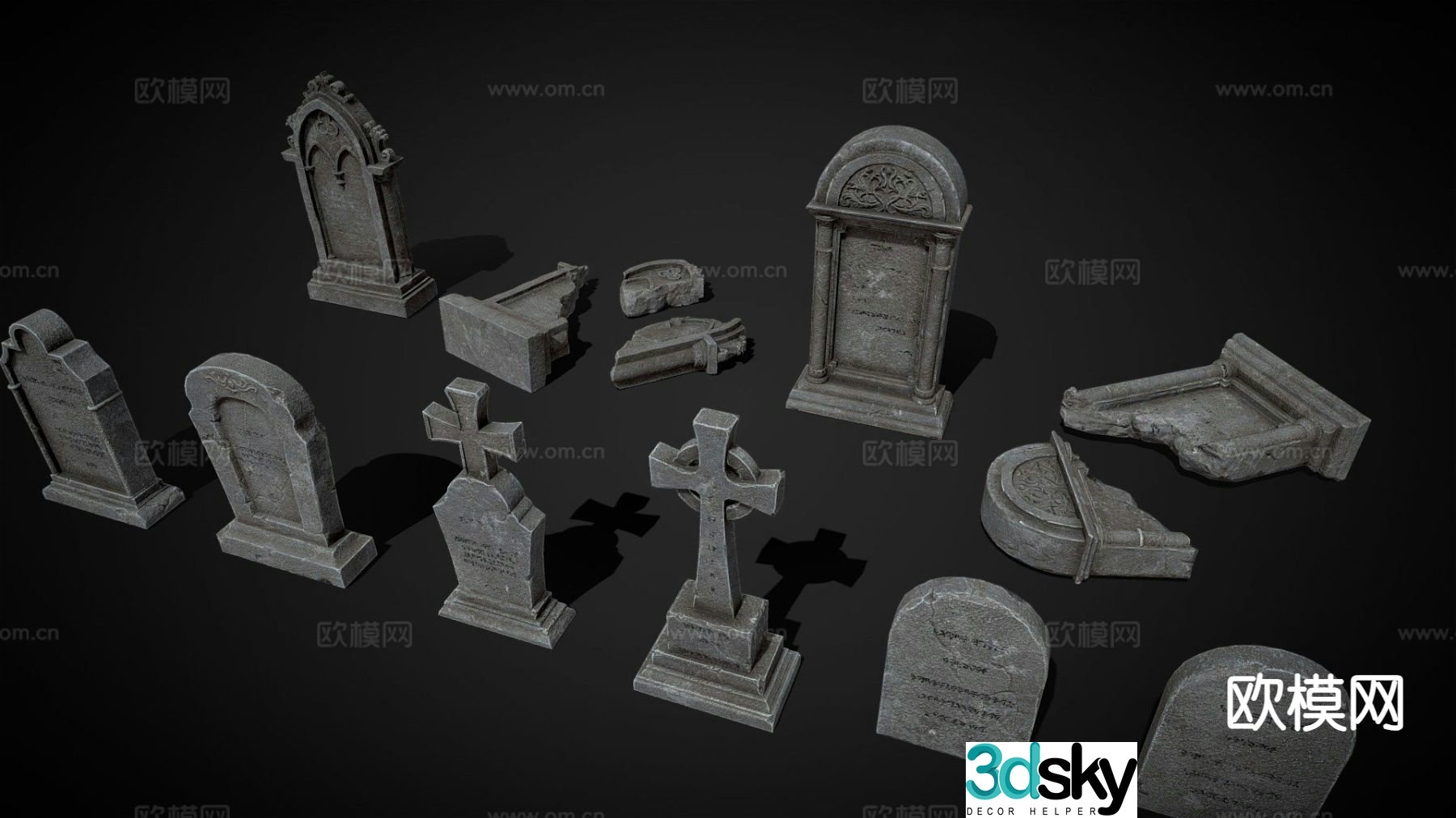 Realistic Tombstone Pack Grave 3d model