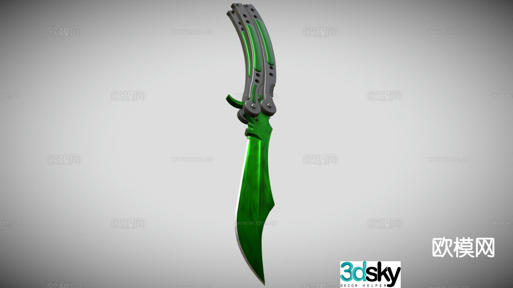 Butterfly Knife Emerald Knife Game Weapon 3D Model