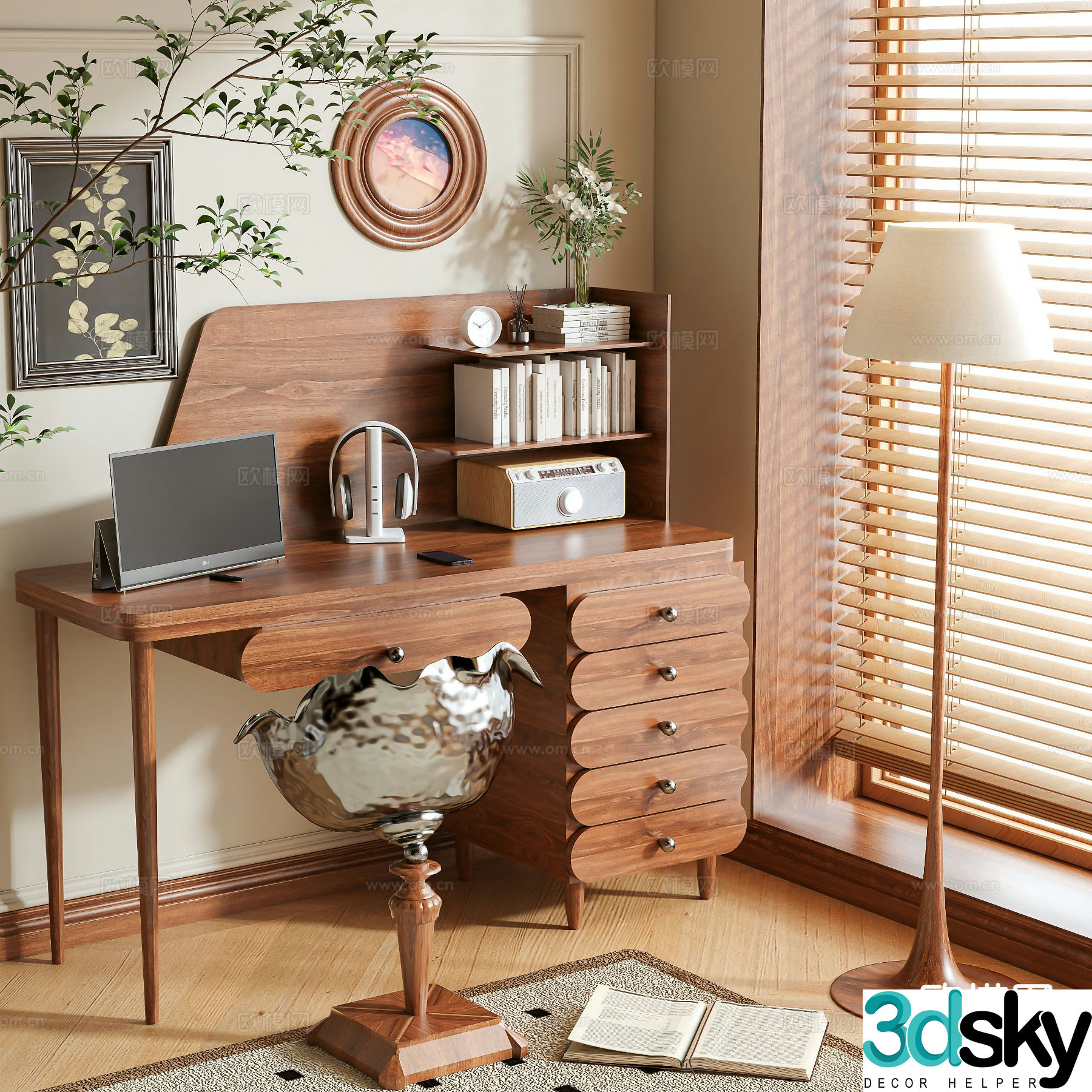 Medieval style desk writing desk 3d model