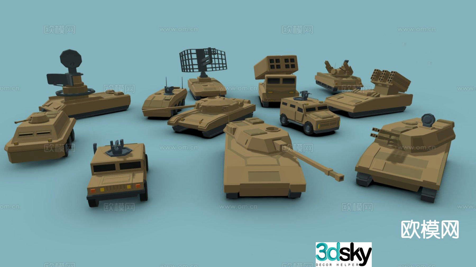 Military tank gun carriage tracked vehicle 3d model