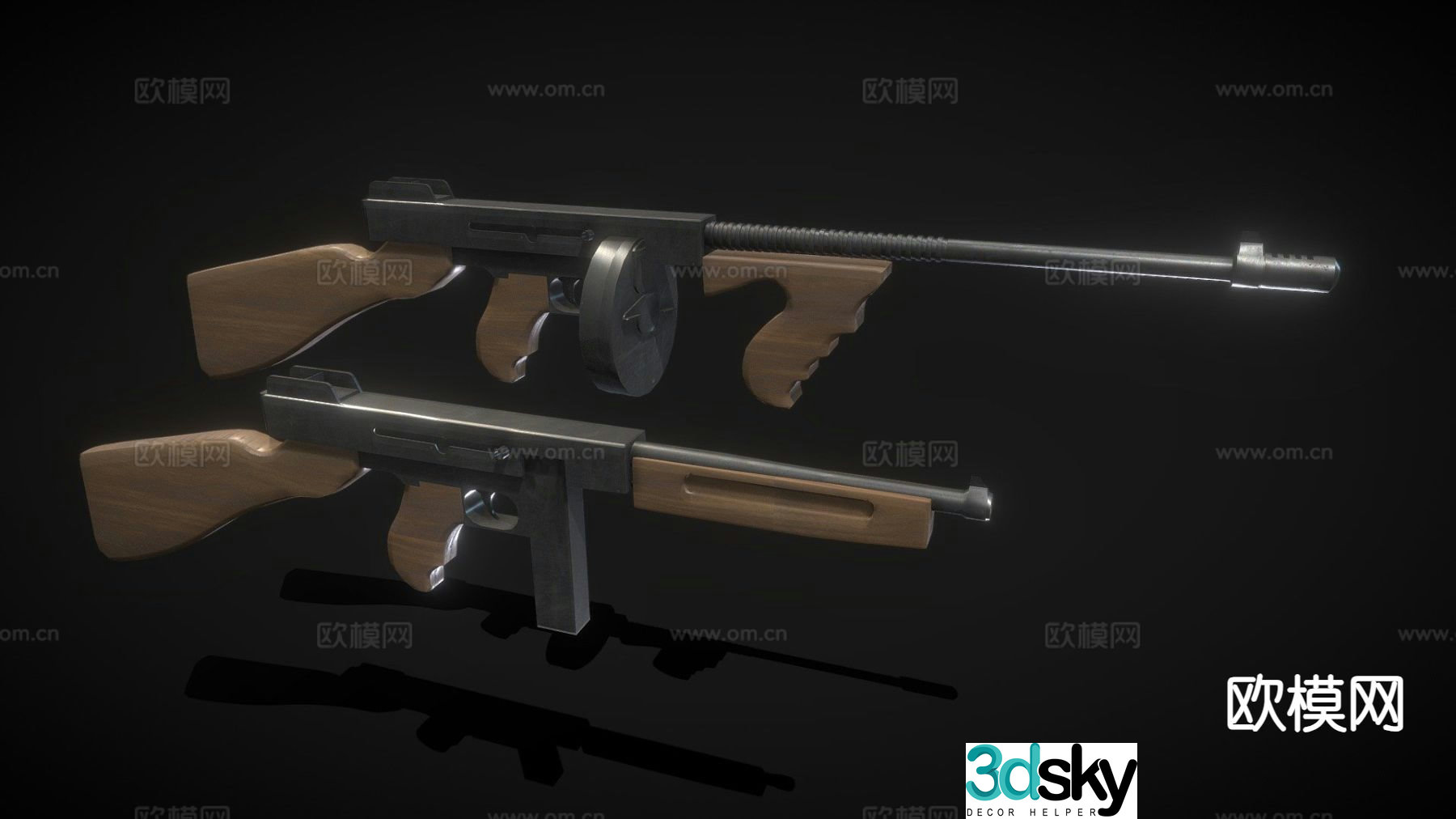 thomson submachine gun gun firearm 3d model