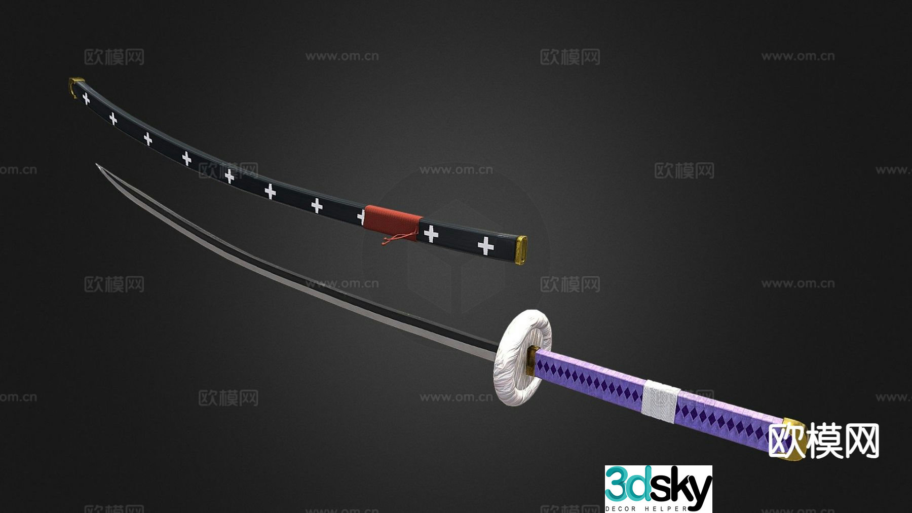 Japanese katana Tang sword game prop 3D model