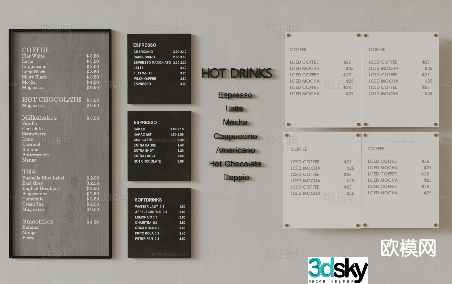 Coffee shop price logo menu 3d model